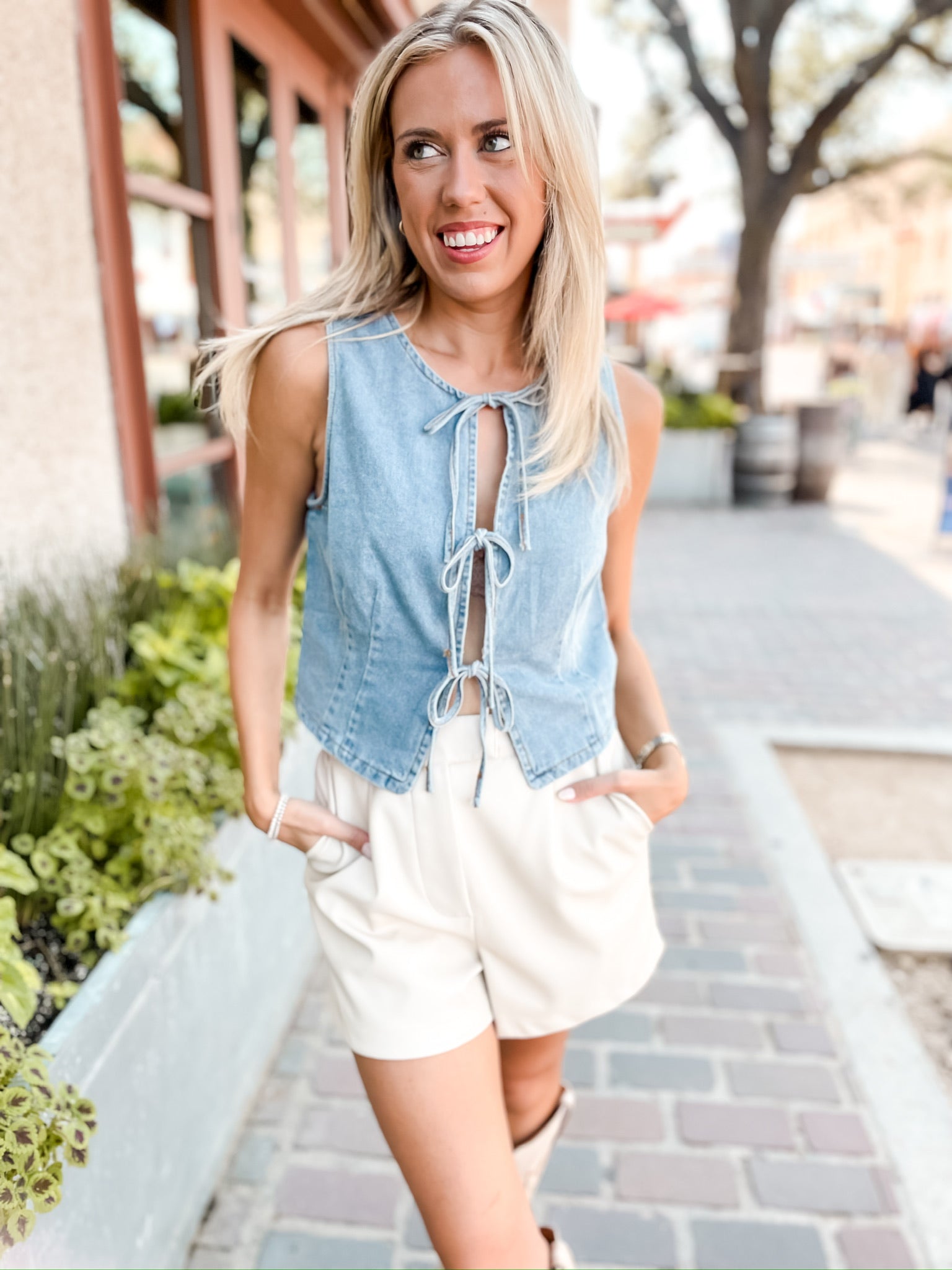 Denim Triple Tie Vest - Blue