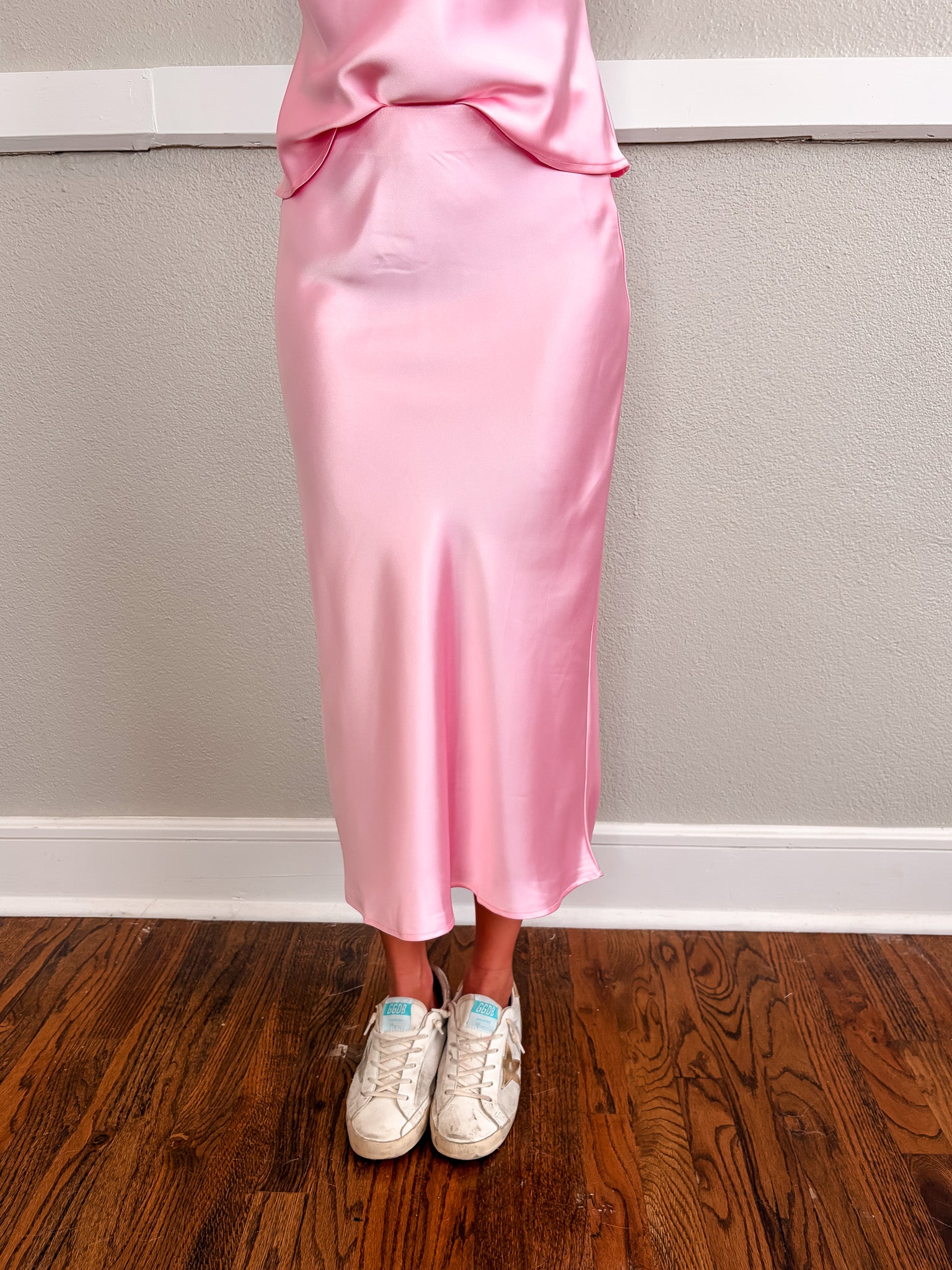 Leyla Satin Midi Skirt - Pink
