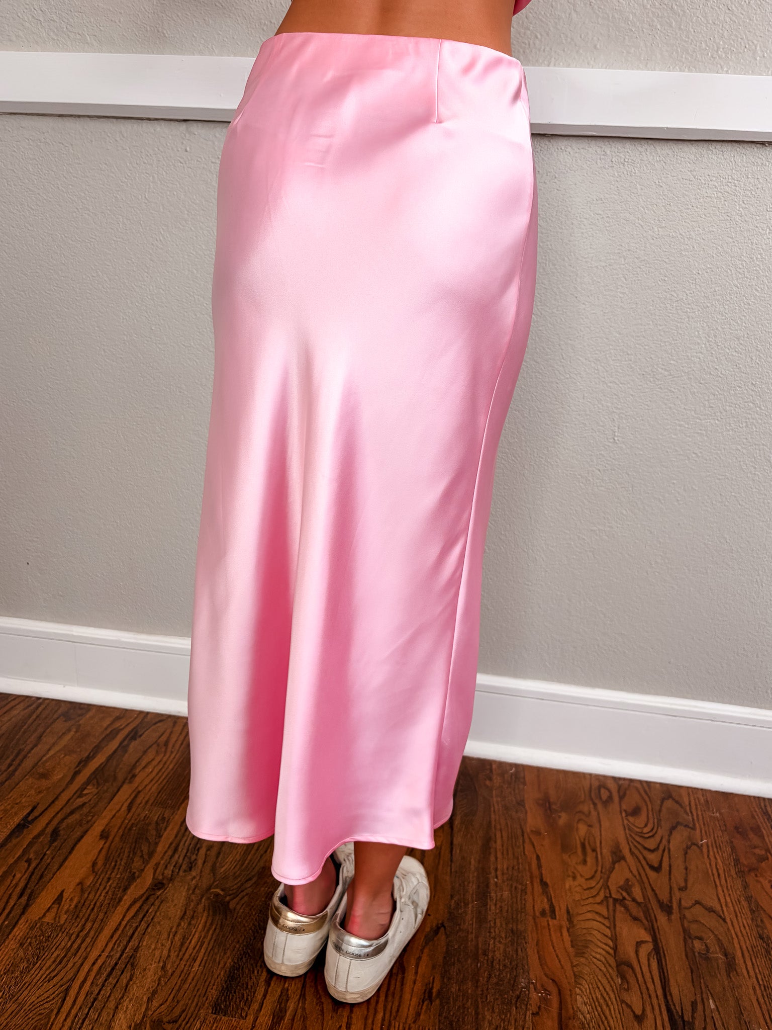 Leyla Satin Midi Skirt - Pink