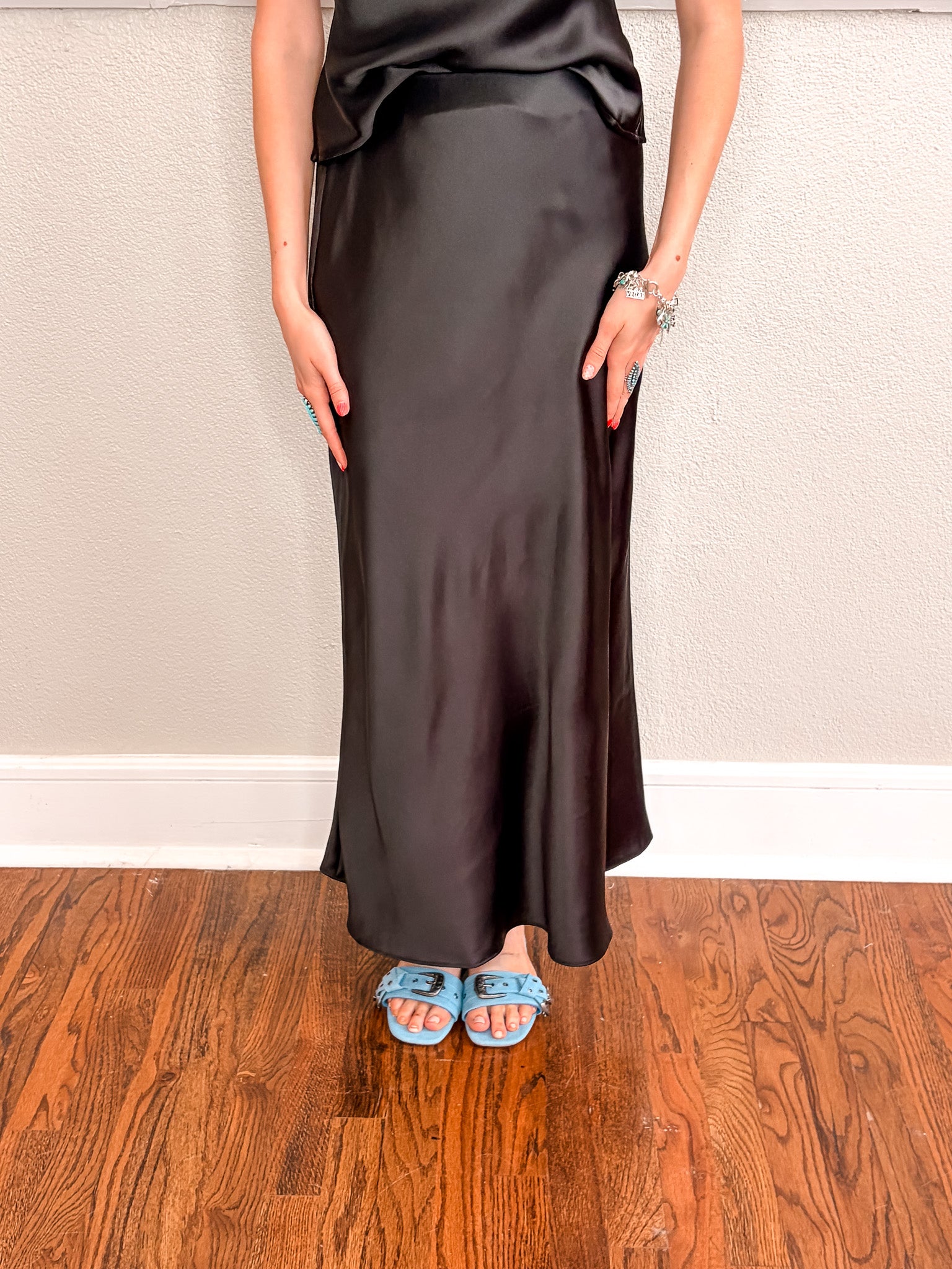 Sadie Satin Maxi Skirt - Black