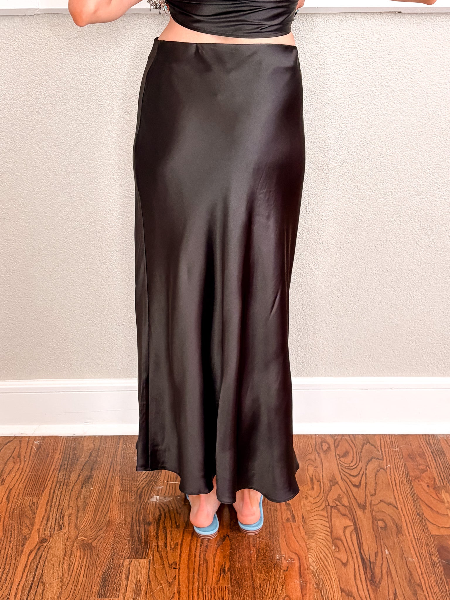 Sadie Satin Maxi Skirt - Black