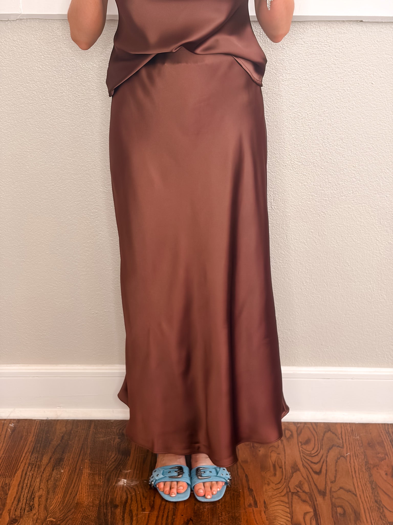 Sadie Satin Maxi Skirt - Brown