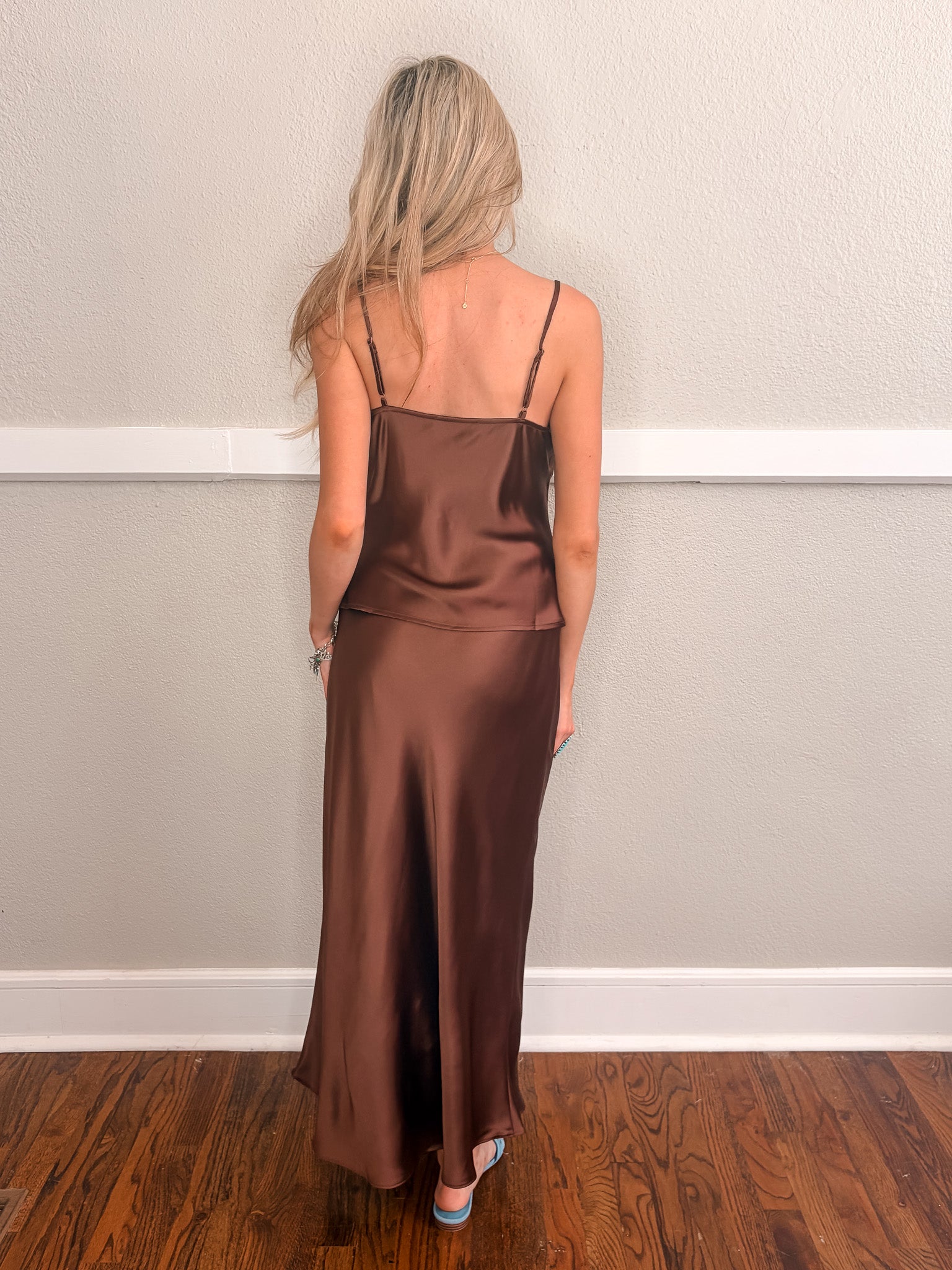 Sadie Satin Maxi Skirt - Brown