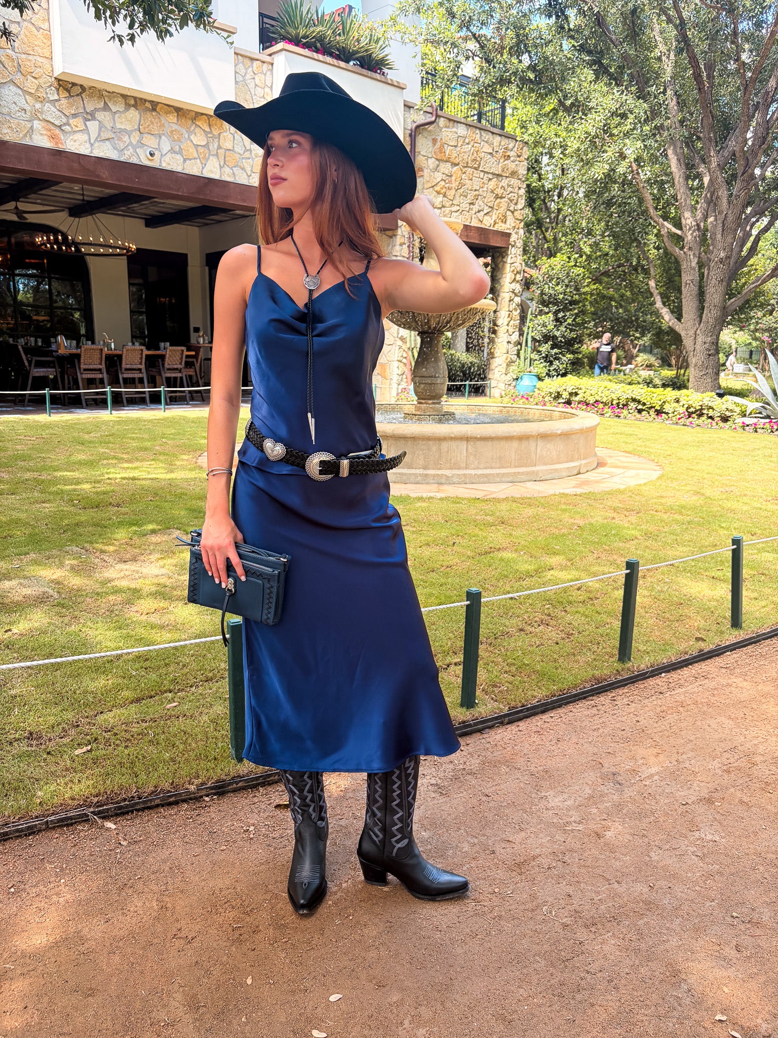 Leyla Satin Midi Skirt - Navy