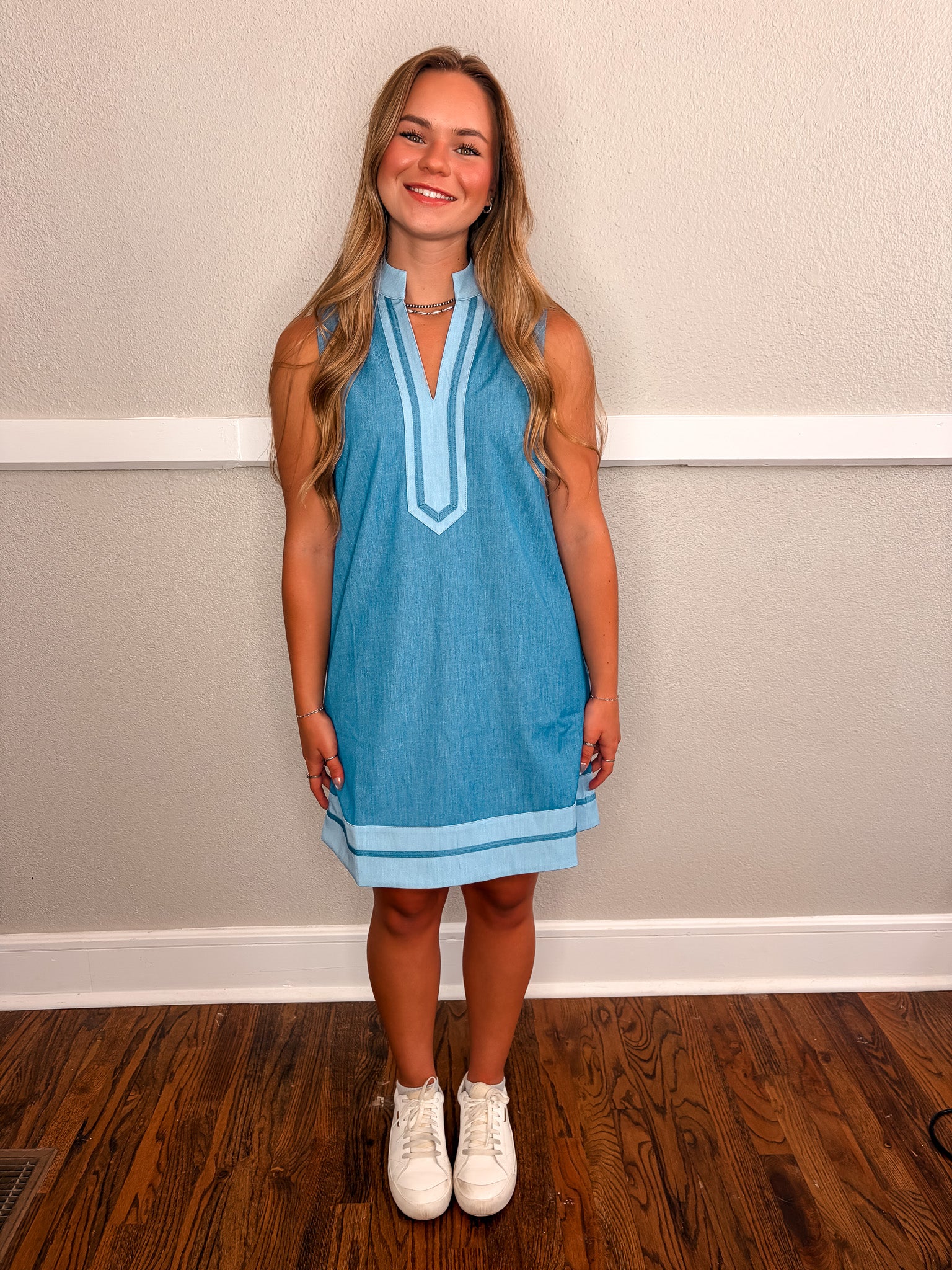 Chambray V-Neck Dress
