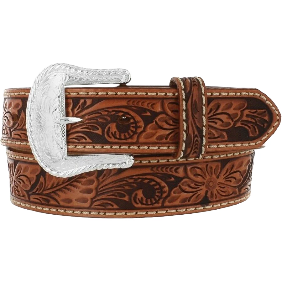 Floral Tooled Belt - Tucker Brown