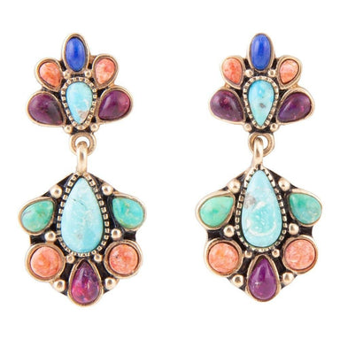 BARSE JEWELRY WOMEN Jewelry Concho Colorful Double Golden Drop Earrings - Tucker Brown