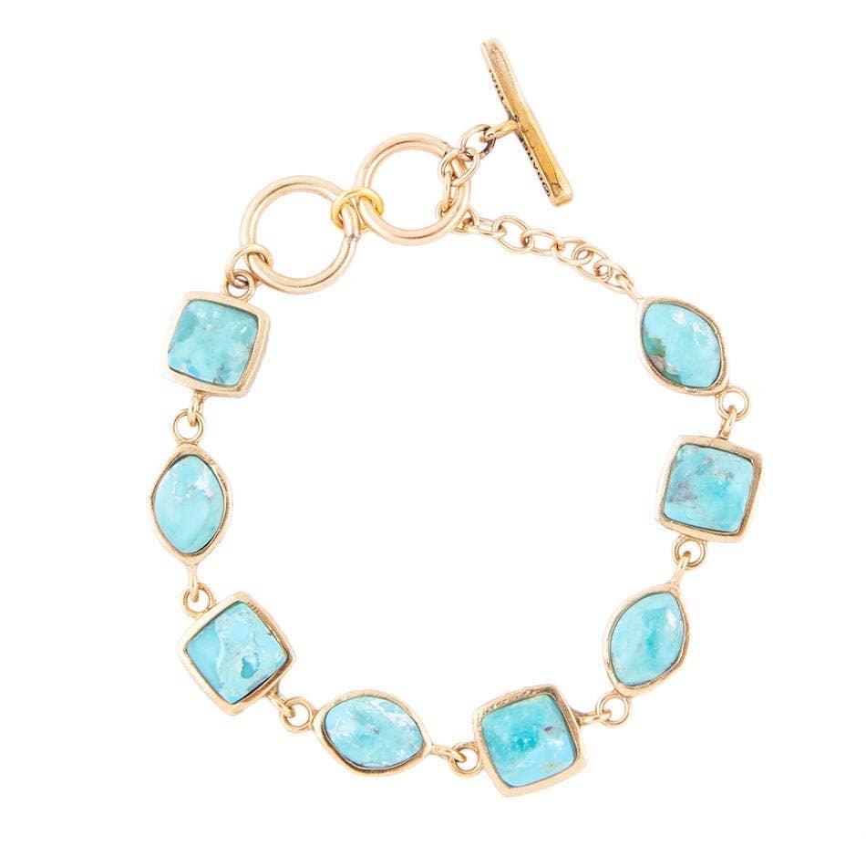 BARSE JEWELRY WOMEN Jewelry Genuine Blue Turquoise Hammered Golden Link Bracelet - Tucker Brown