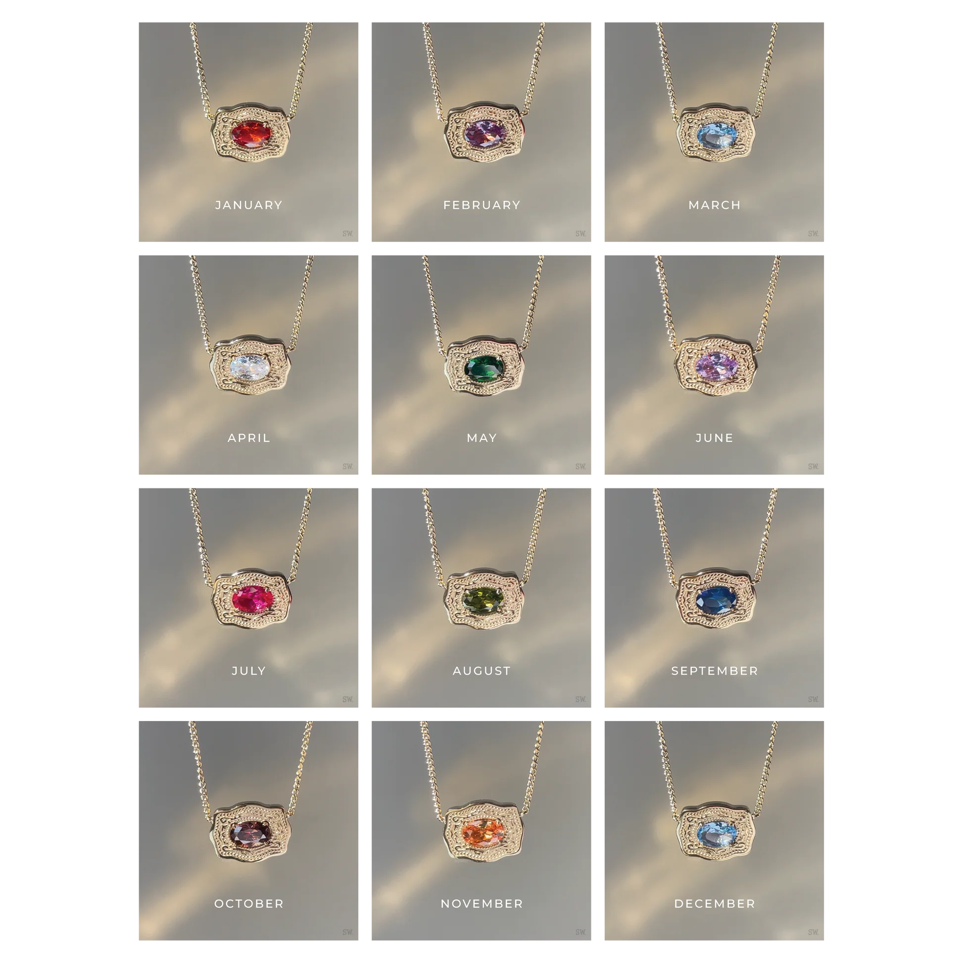 Birthstone Buckle Necklace - Gold