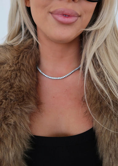 Luxe Line Tennis Necklace - 16 INCH - Tucker Brown