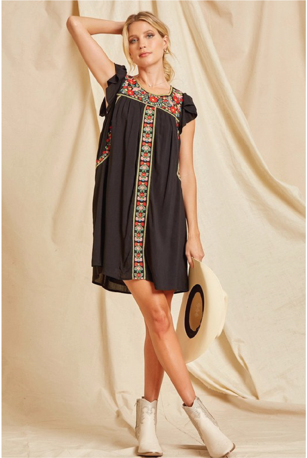 Akna Embroidered Dress - Black