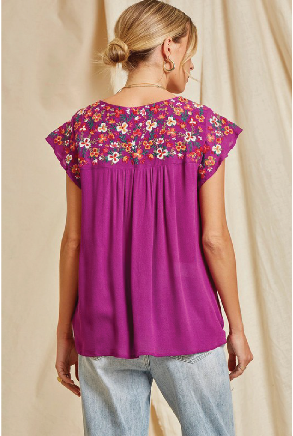 Maya Embroidered Blouse - Magenta