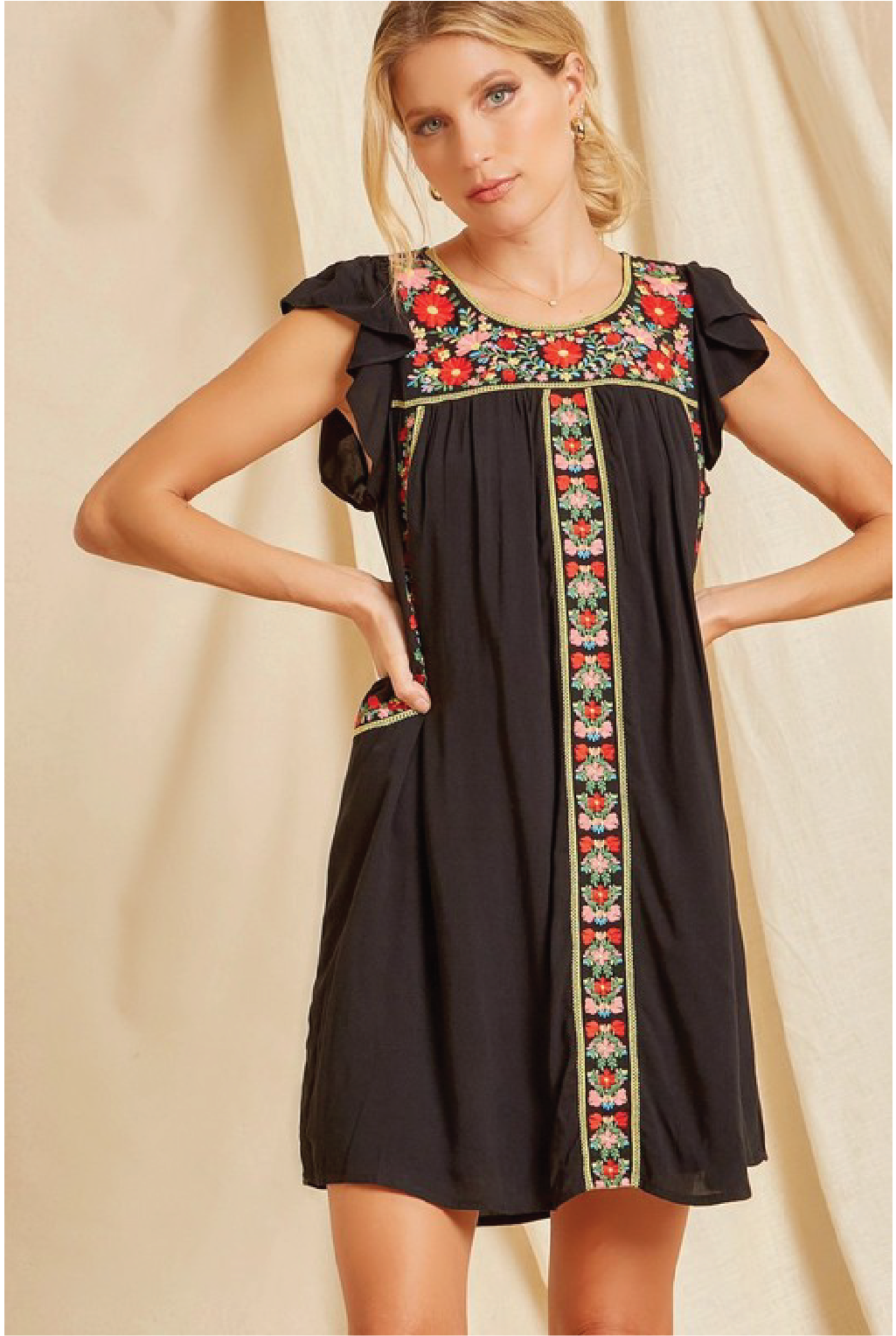 Akna Embroidered Dress - Black