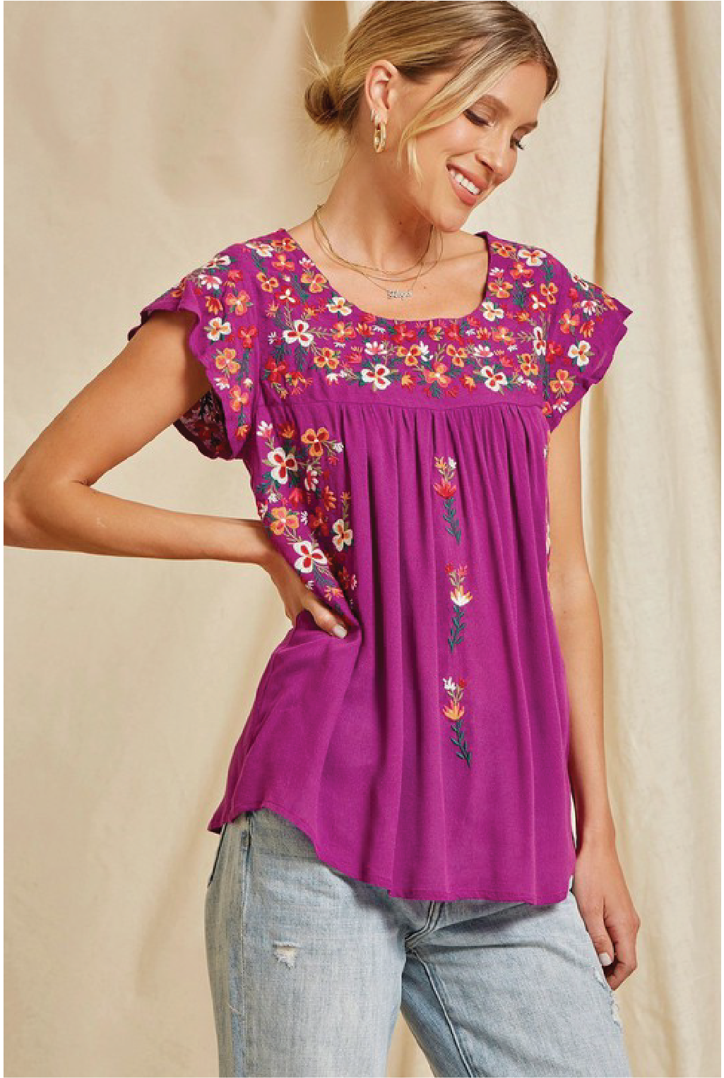 Maya Embroidered Blouse - Magenta