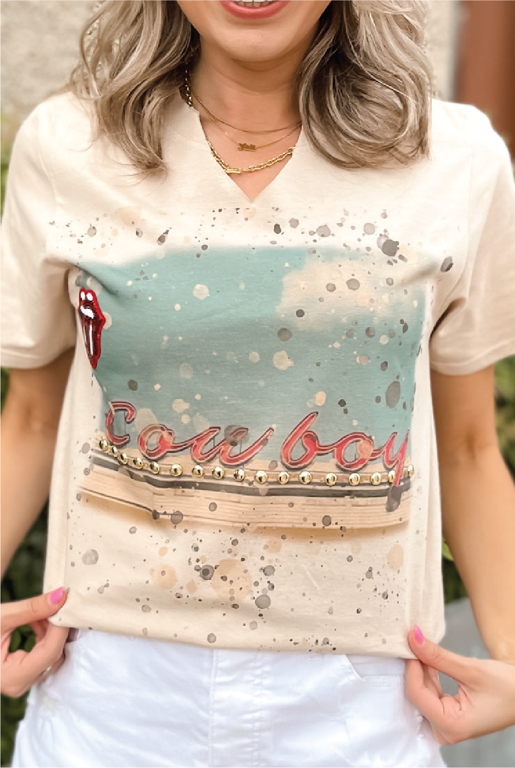 Neon Cowboy Tee - Beige