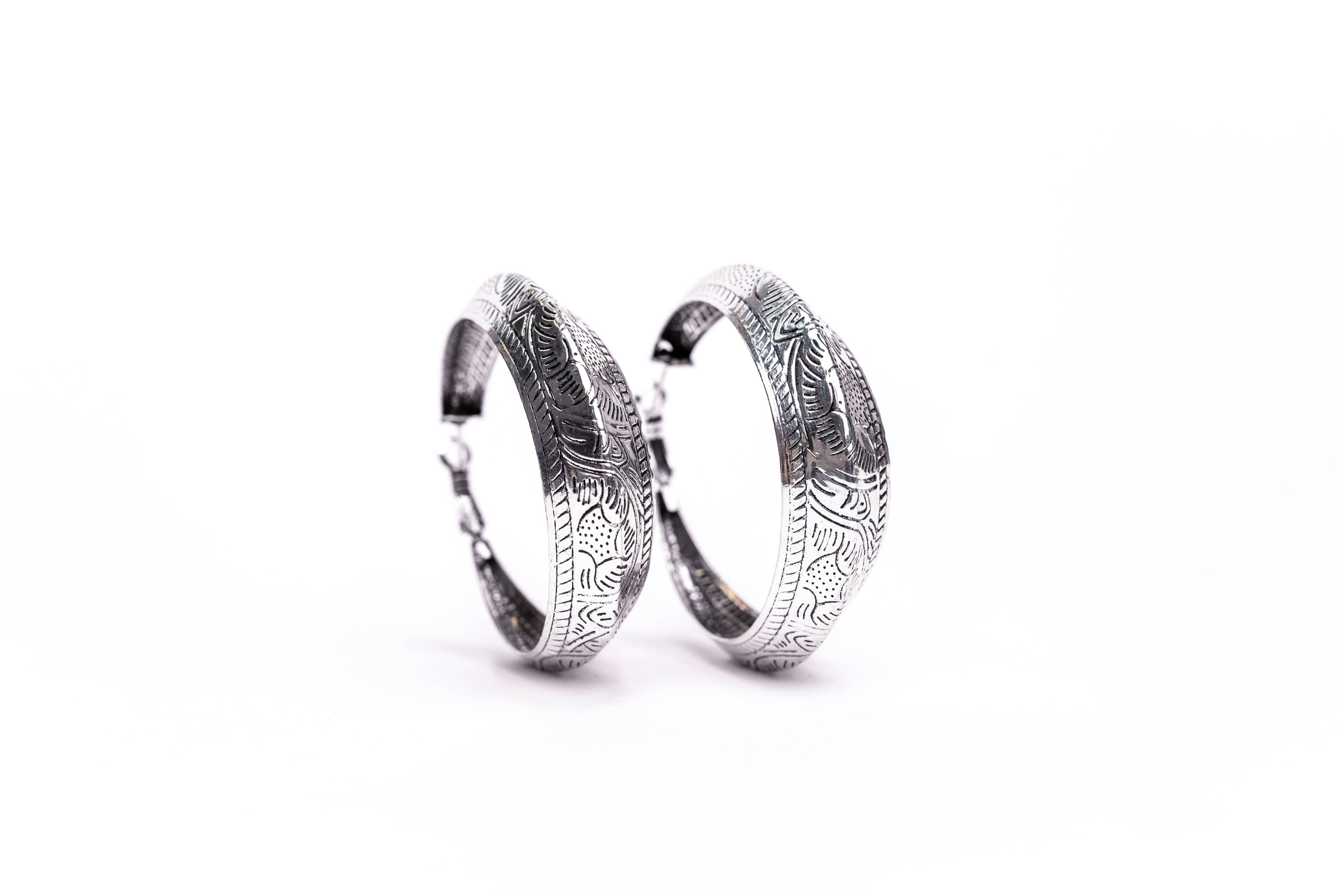 Burnished Tooled Hoop Earring - Silver