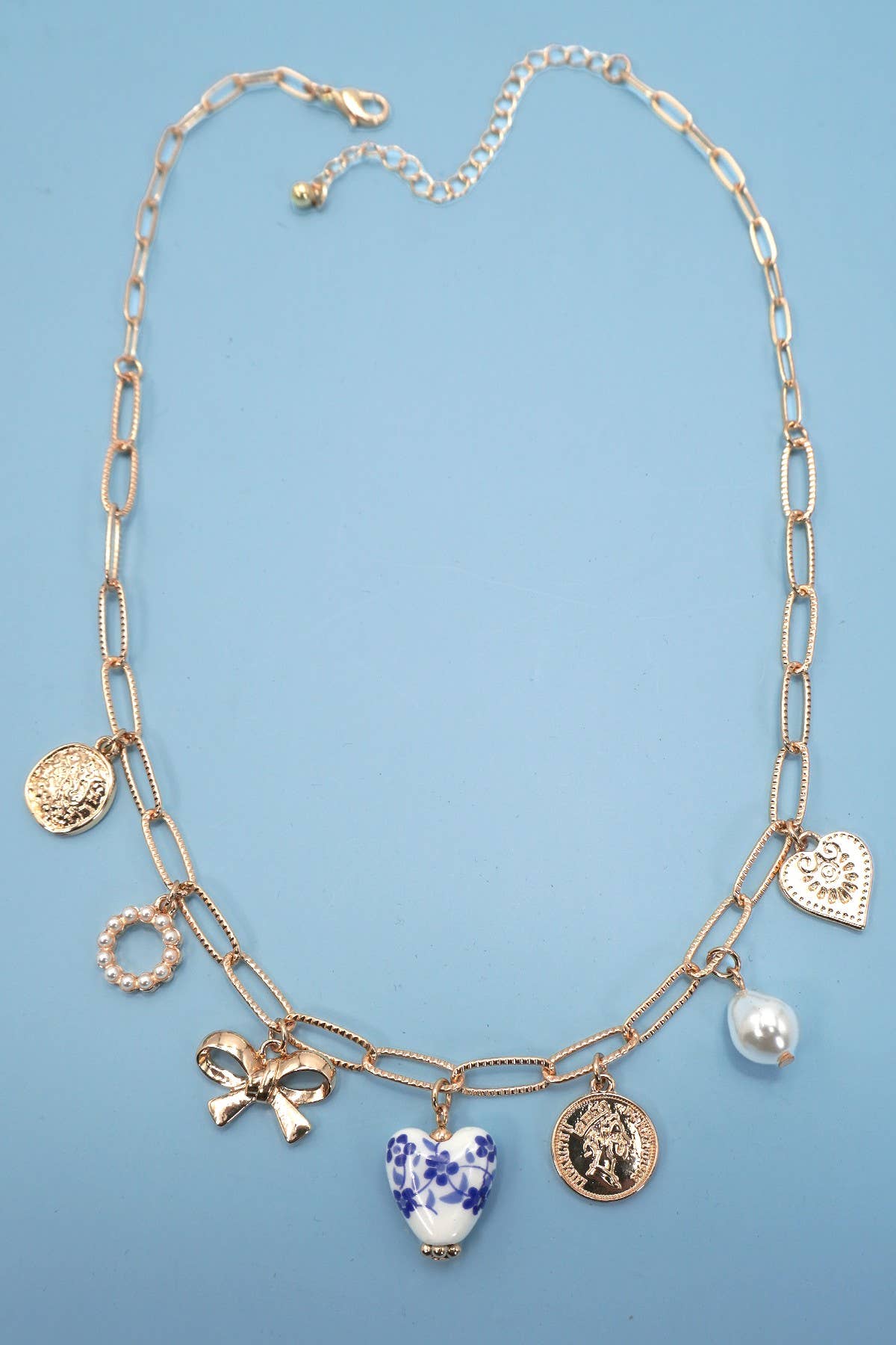 ZZ Blue Porcelain Heart Charm Necklace