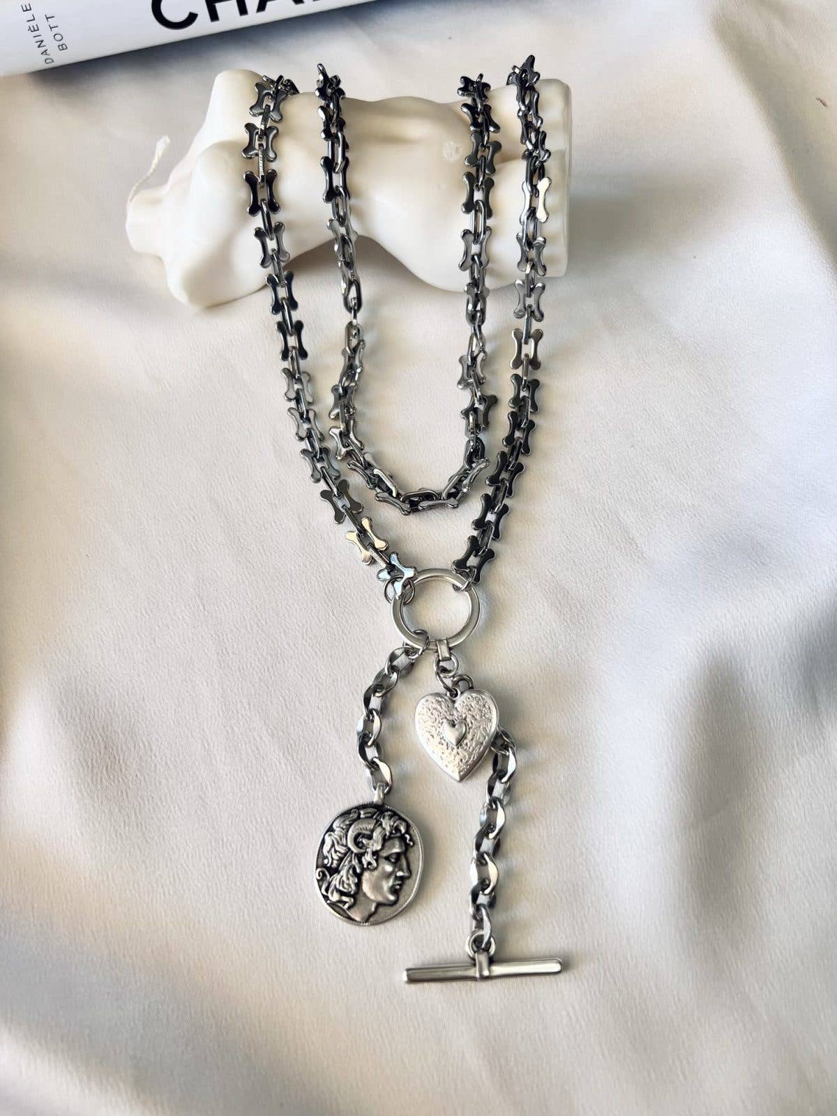 Silver Charm Lariat Necklace
