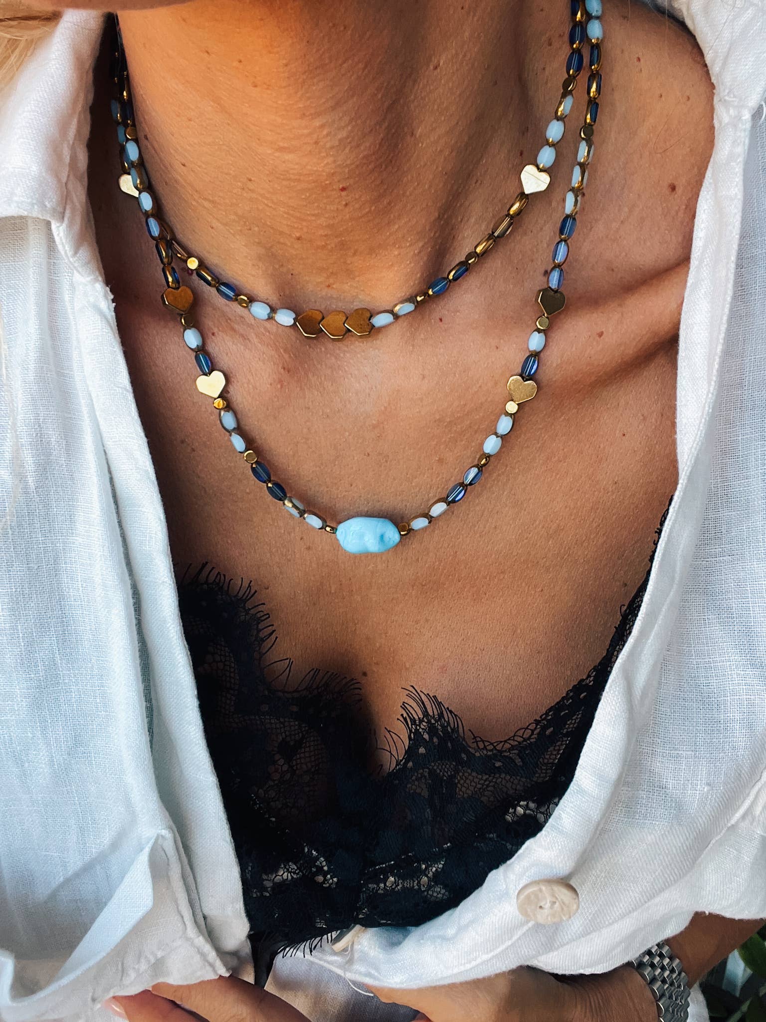 Heart Of Gold + Stone Necklace