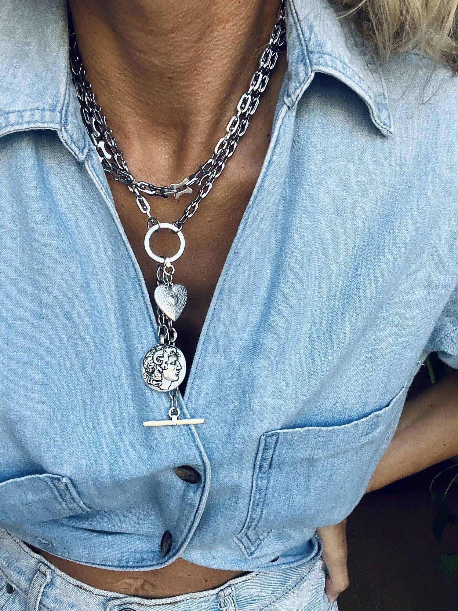 Silver Charm Lariat Necklace