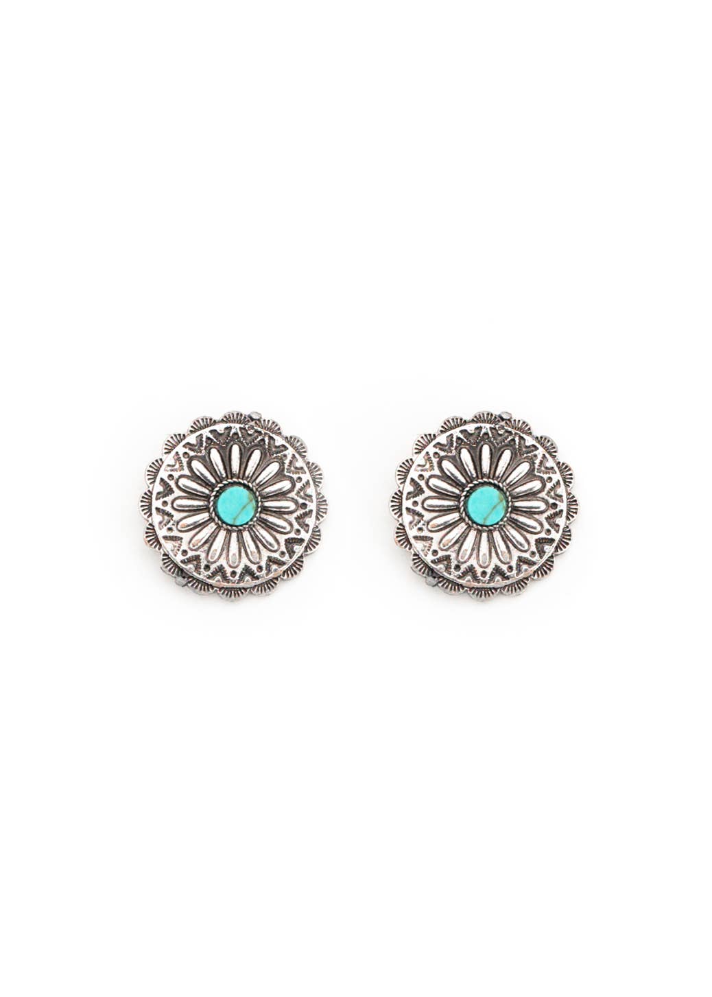 Burnished Flower Concho Earring - Turquoise Accent