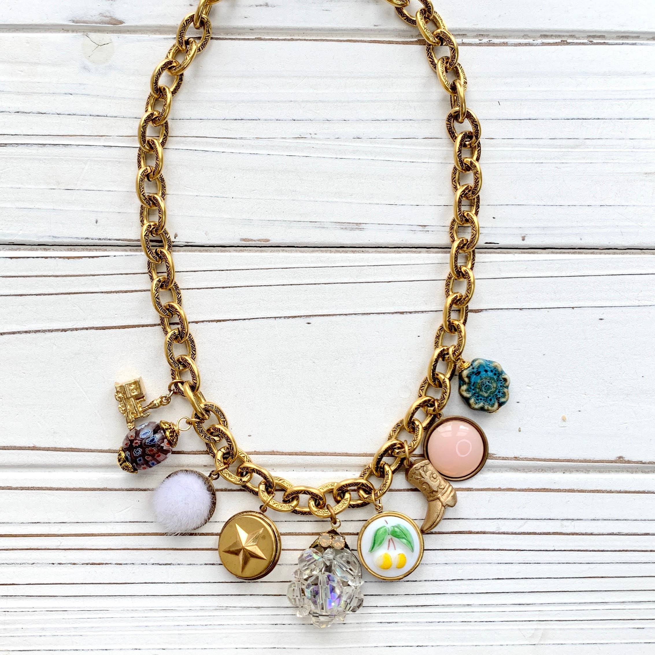 Cowgirl Boot Vintage Treasures Charm Necklace - One-of-a-Kind