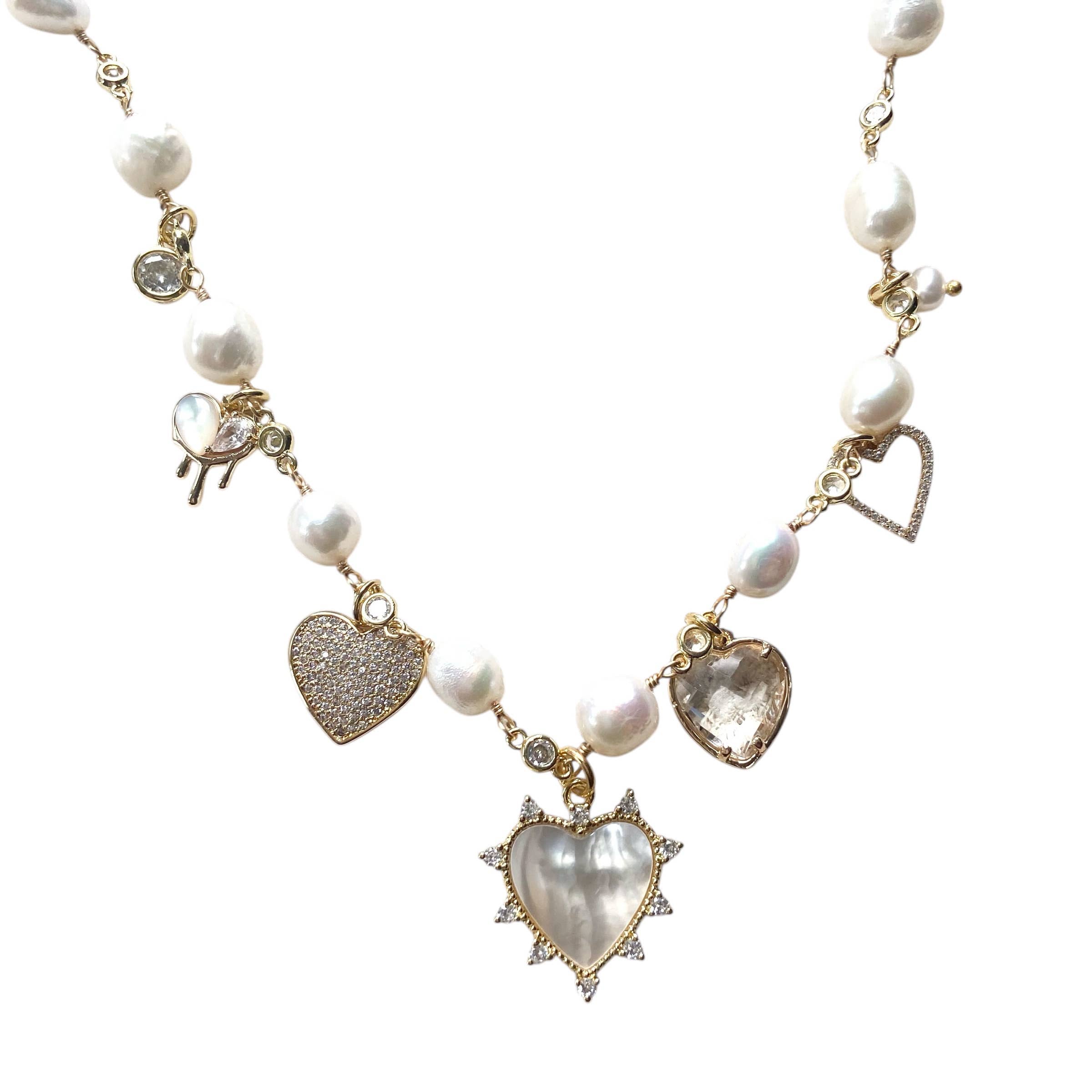 Freshwater Pearl Heart Charm Necklace