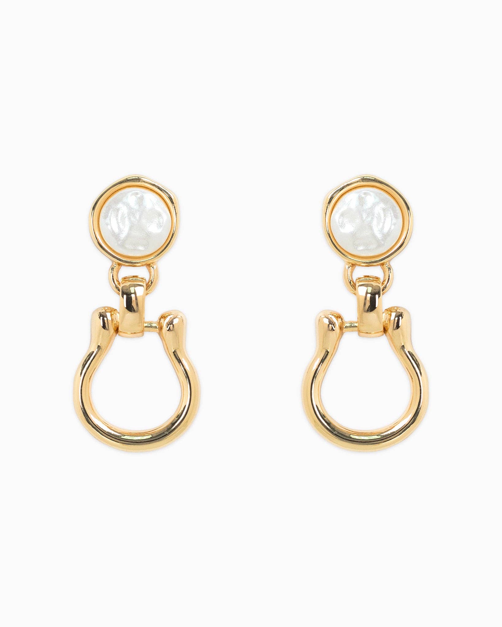 Pearl Top Horsebit Earrings - Gold