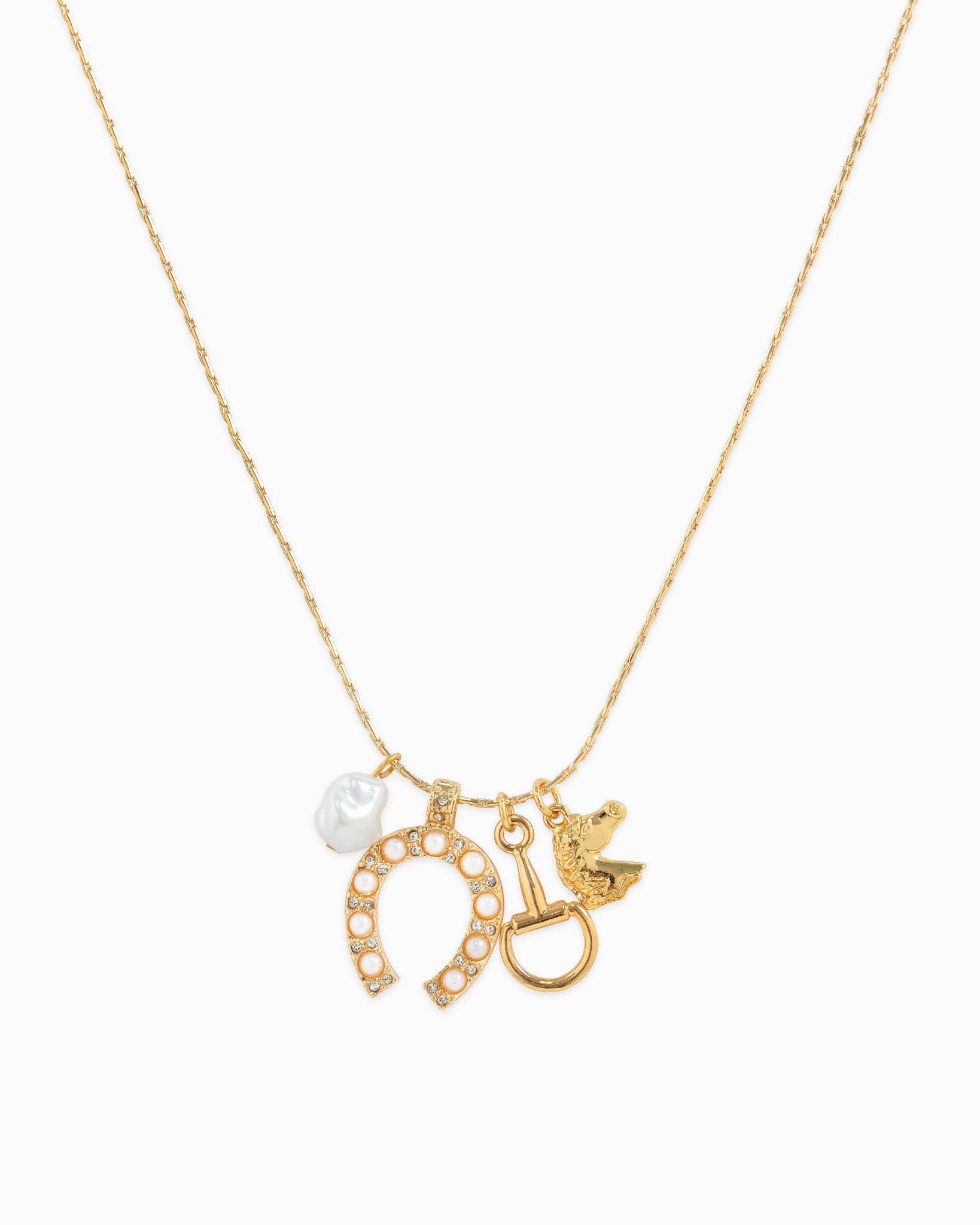Pearl Horse Bit Shoe Charm Necklace