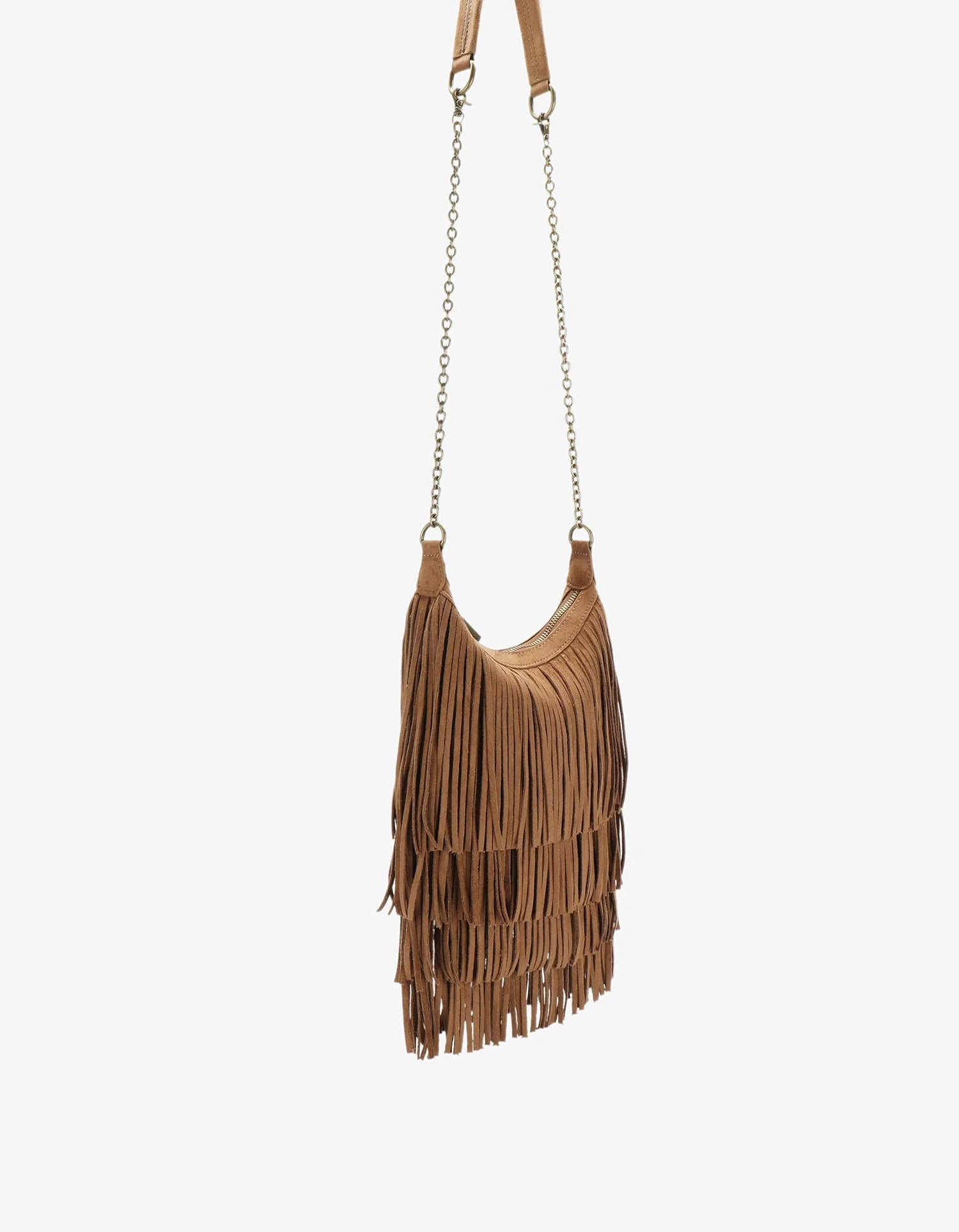 Bochoa Fringe Faux Suede Bag - Camel