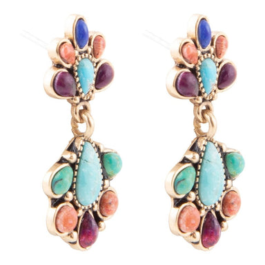 Concho Colorful Double Golden Drop Earrings - Tucker Brown