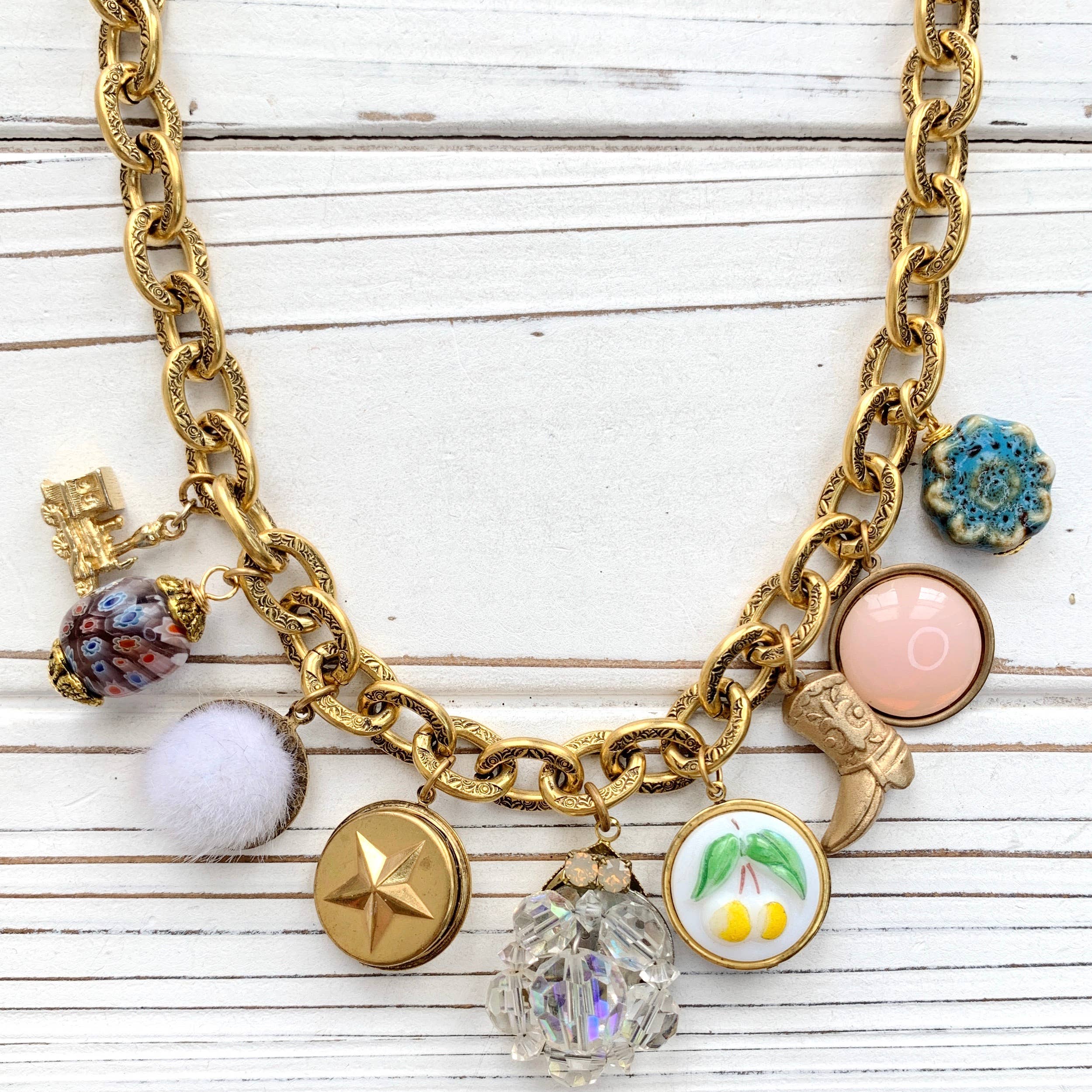 Cowgirl Boot Vintage Treasures Charm Necklace - One-of-a-Kind