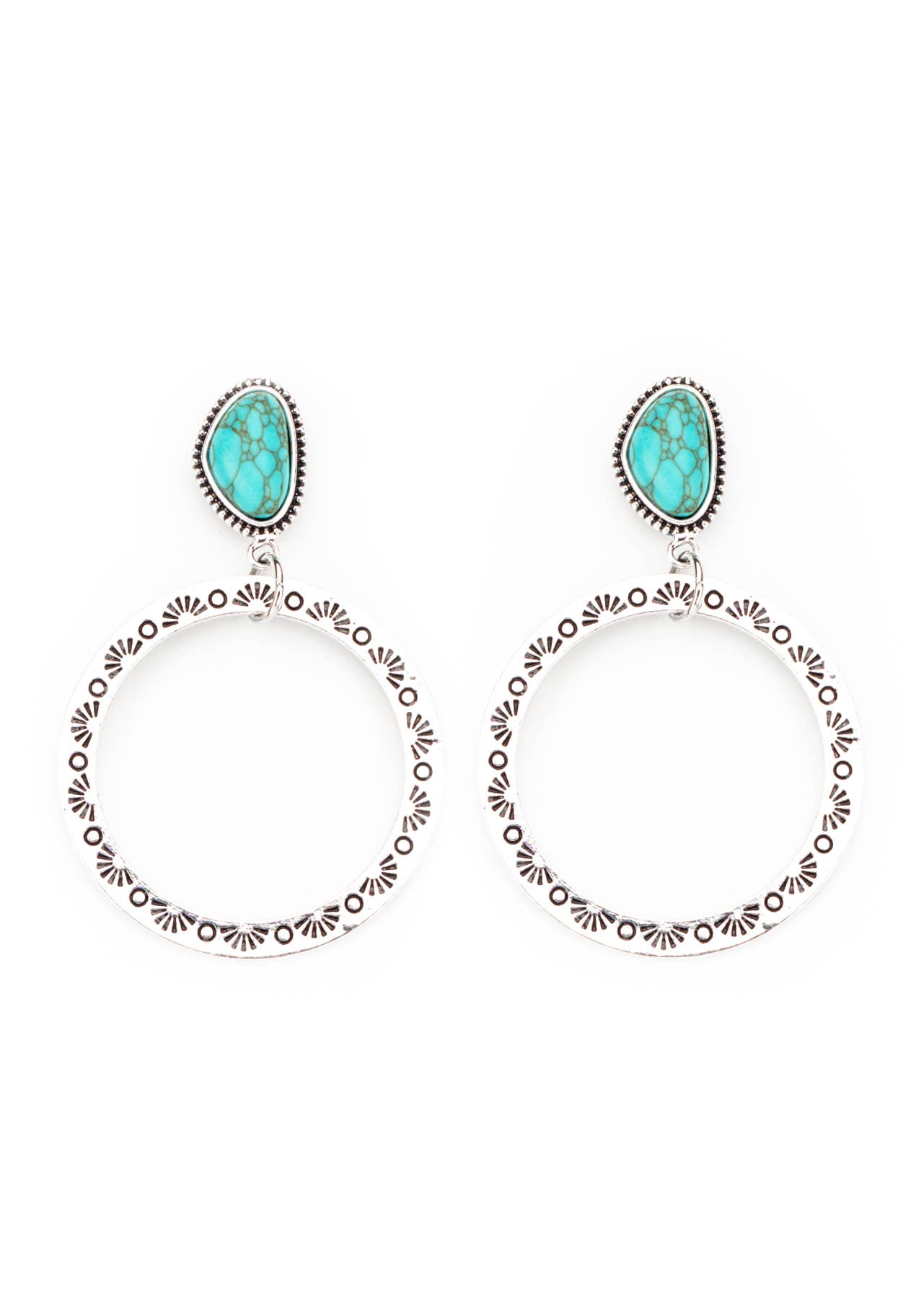 Burnish Silver Hoop Earring - Turquoise - Tucker Brown