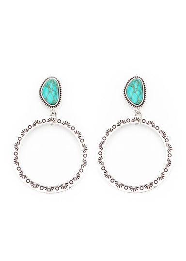 Burnish Silver Hoop Earring - Turquoise - Tucker Brown