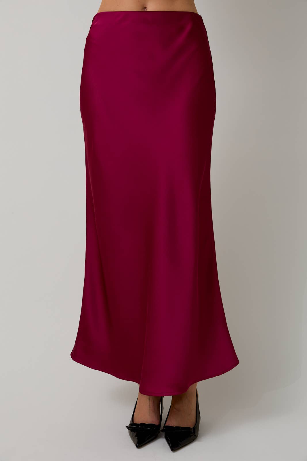 Satin Bias Midi Skirt - Cranberry
