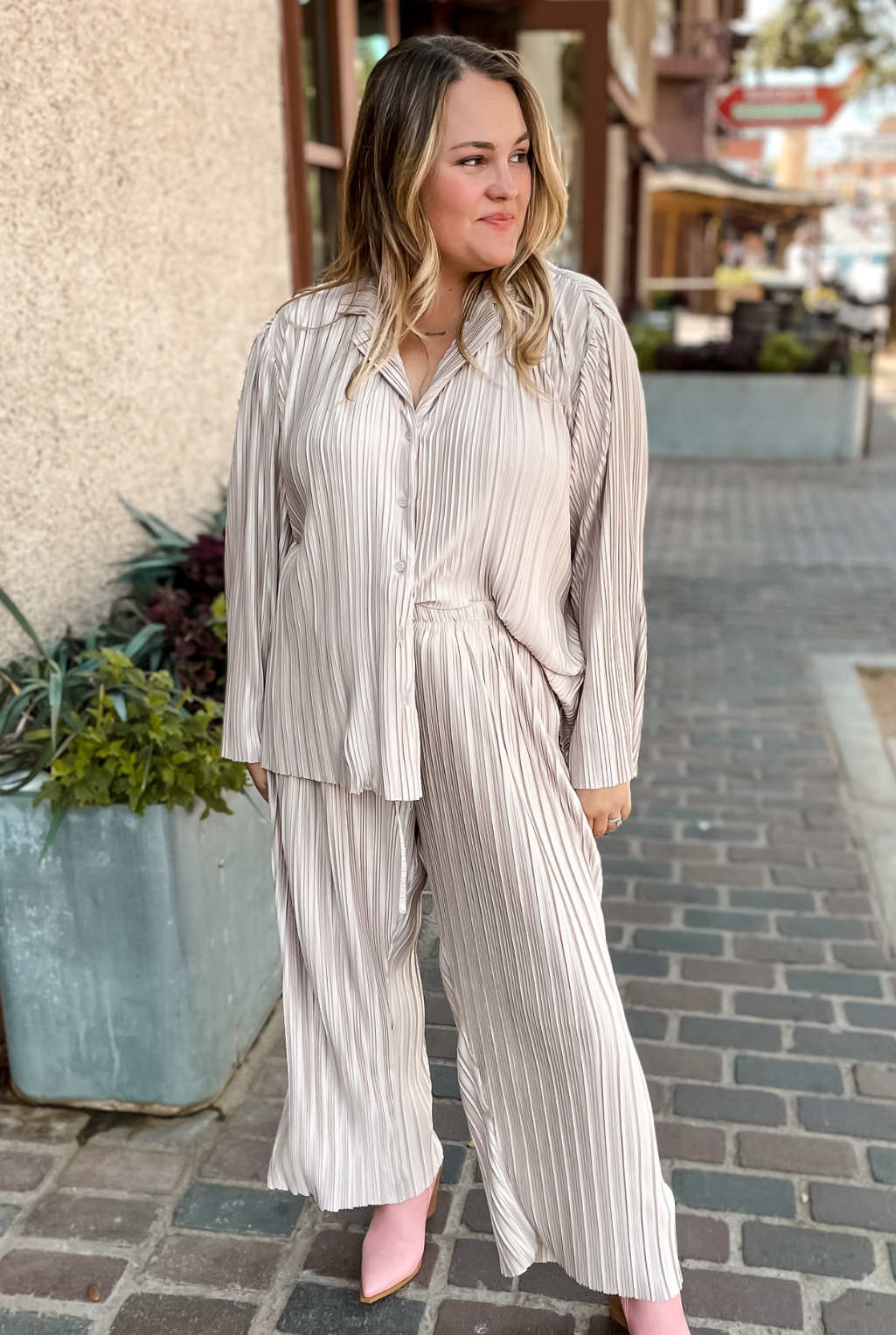 Latte Pleated Pant Set