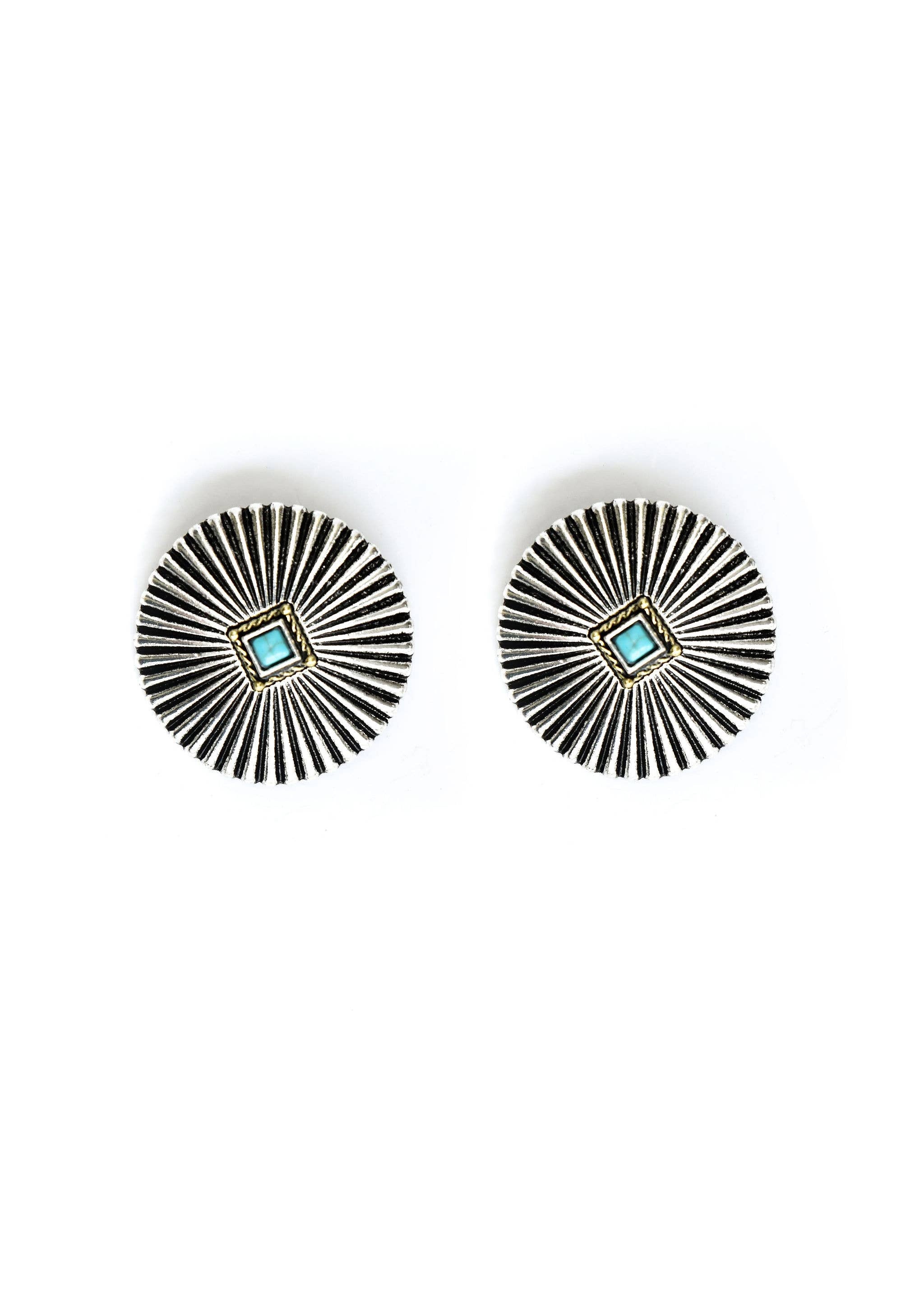 Silver Burst Earring - Turquoise Accent