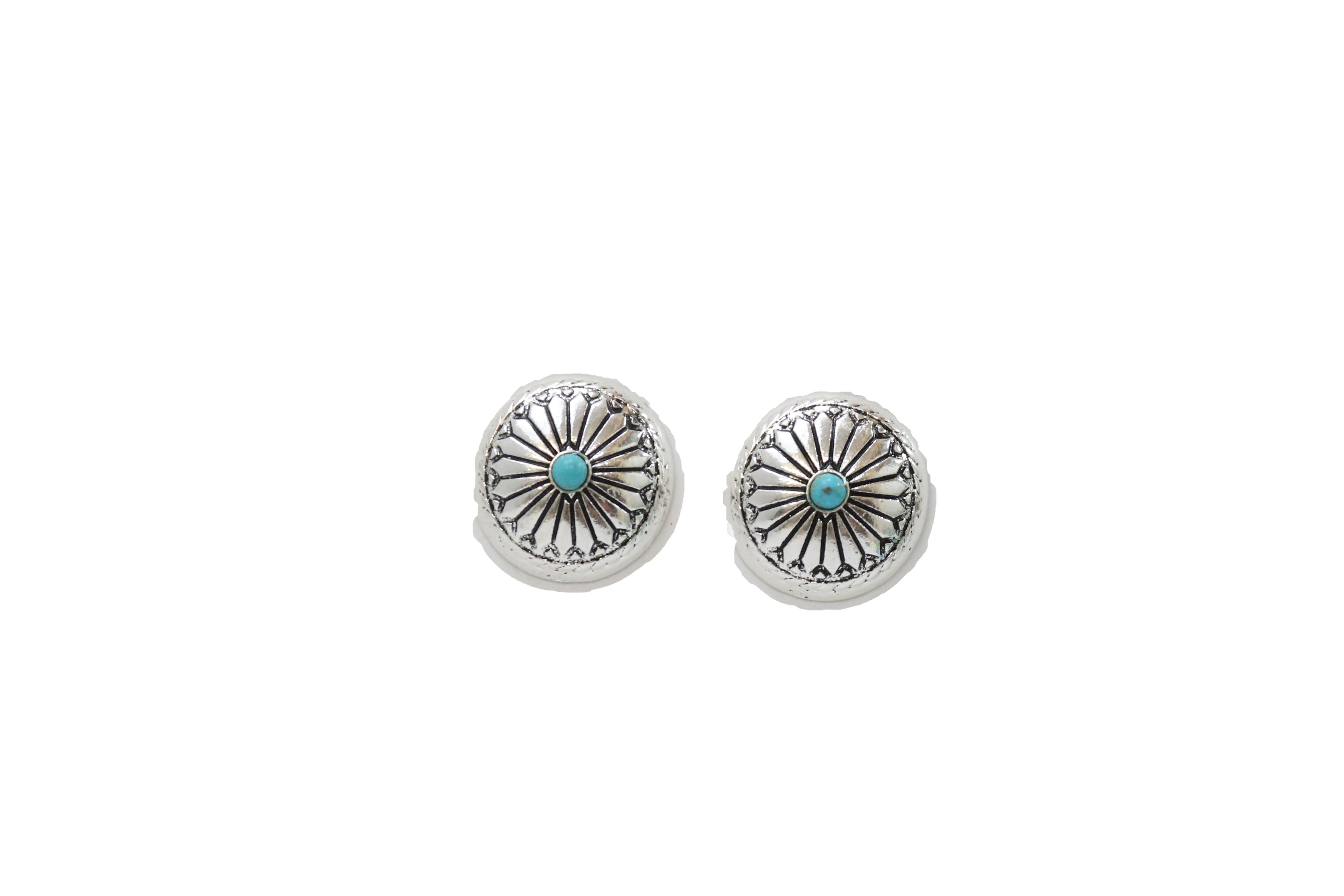 Stamped Concho Earring - Turquoise Accent