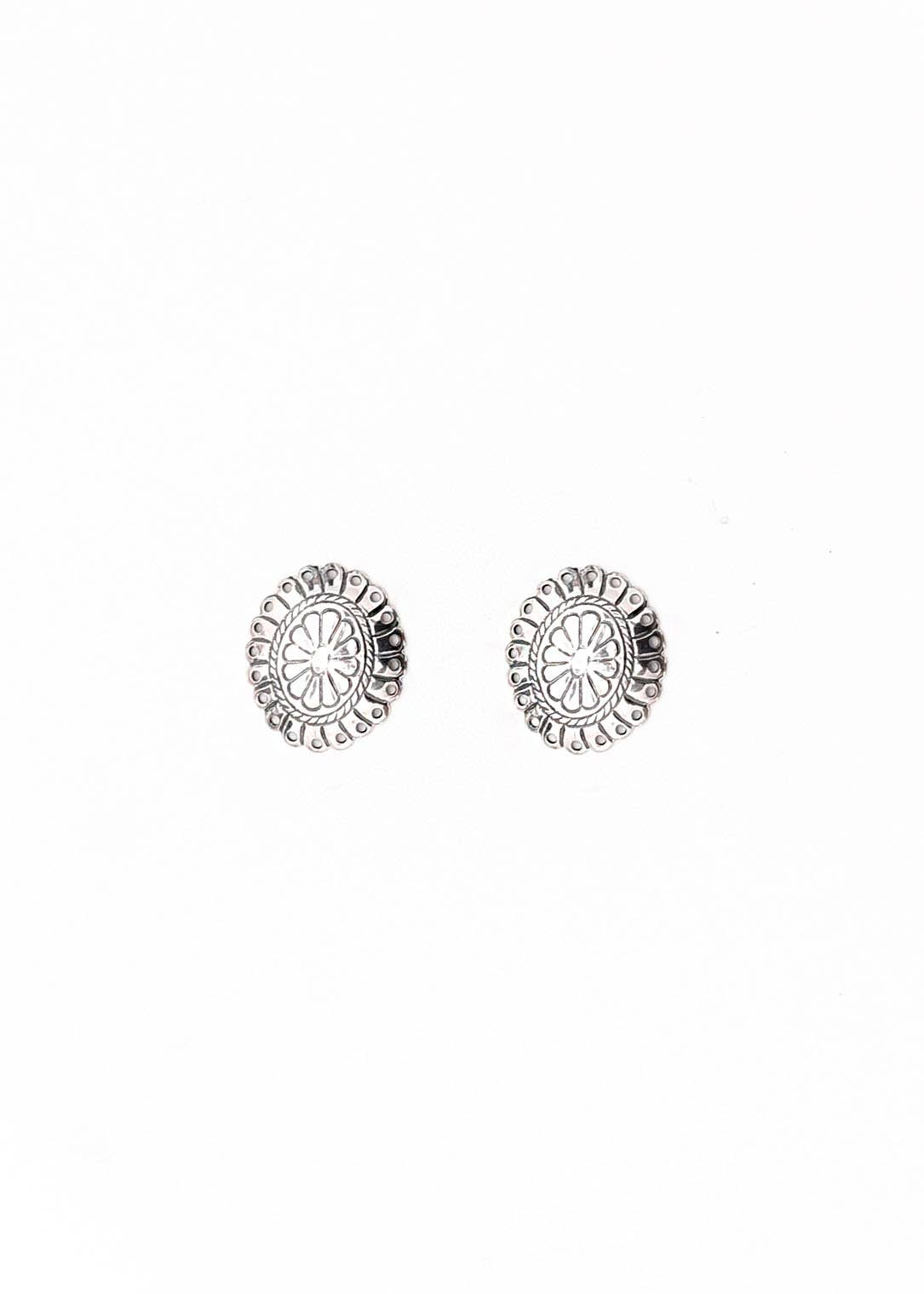 Flower Stamped Concho Earring - Silver