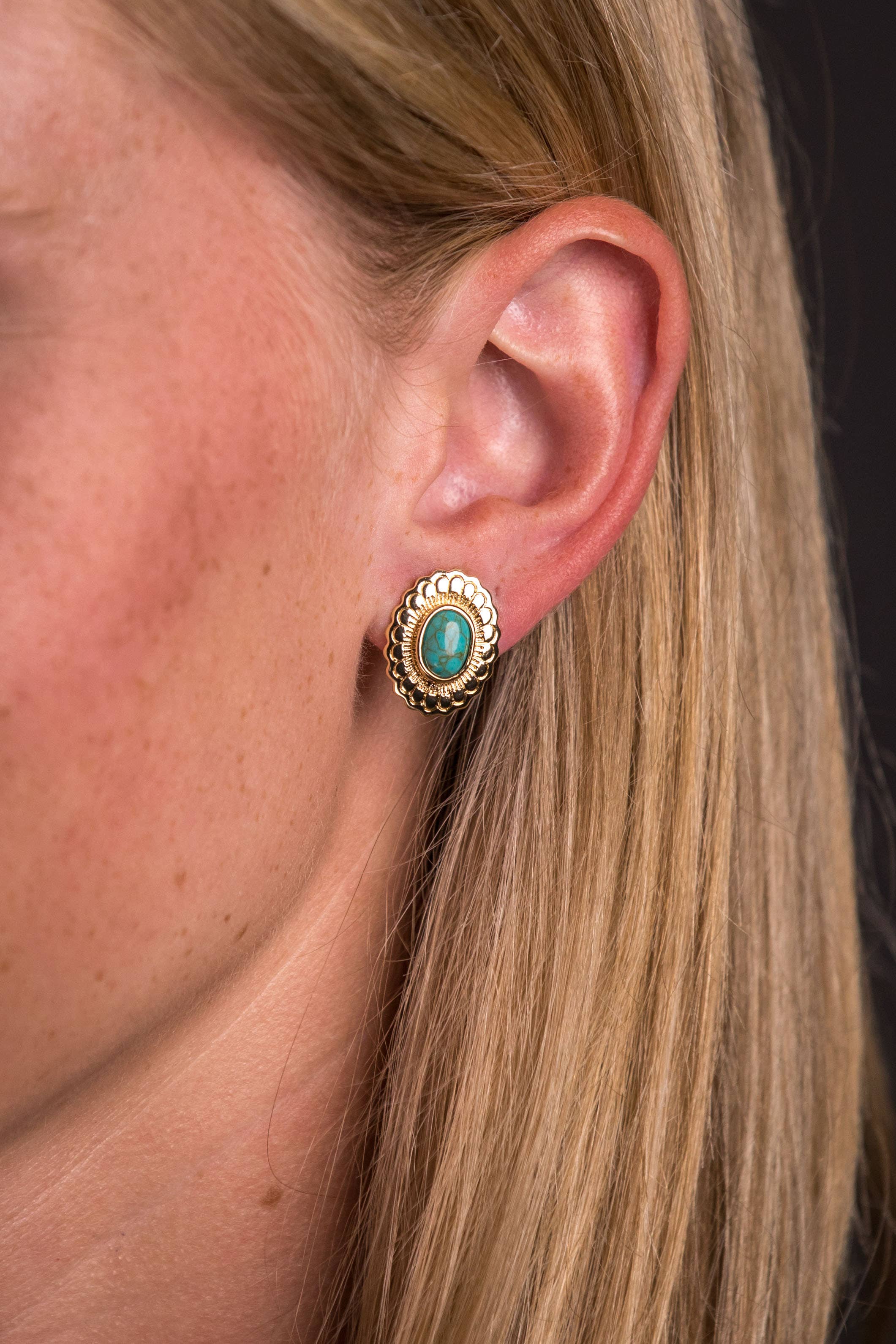 Floral Concho Stud Earrings - Turquoise - Tucker Brown