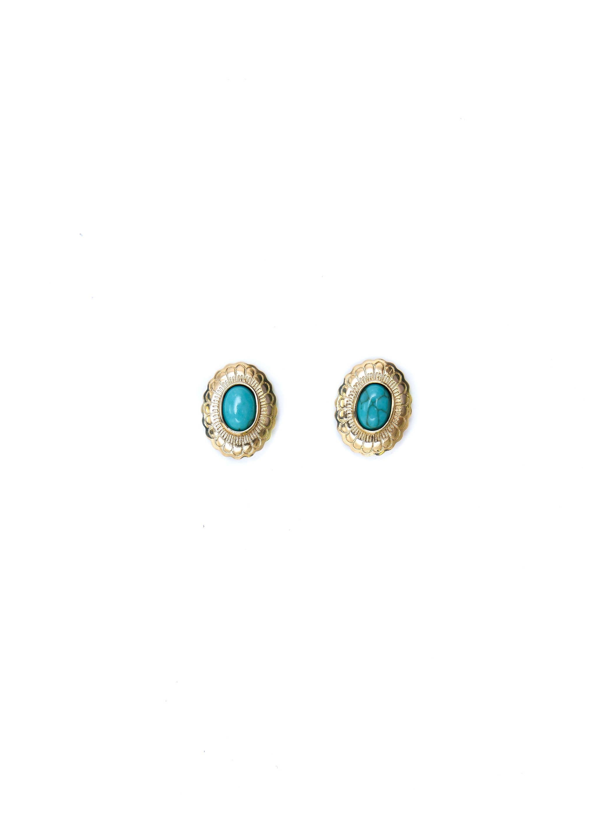 Floral Concho Stud Earrings - Turquoise - Tucker Brown