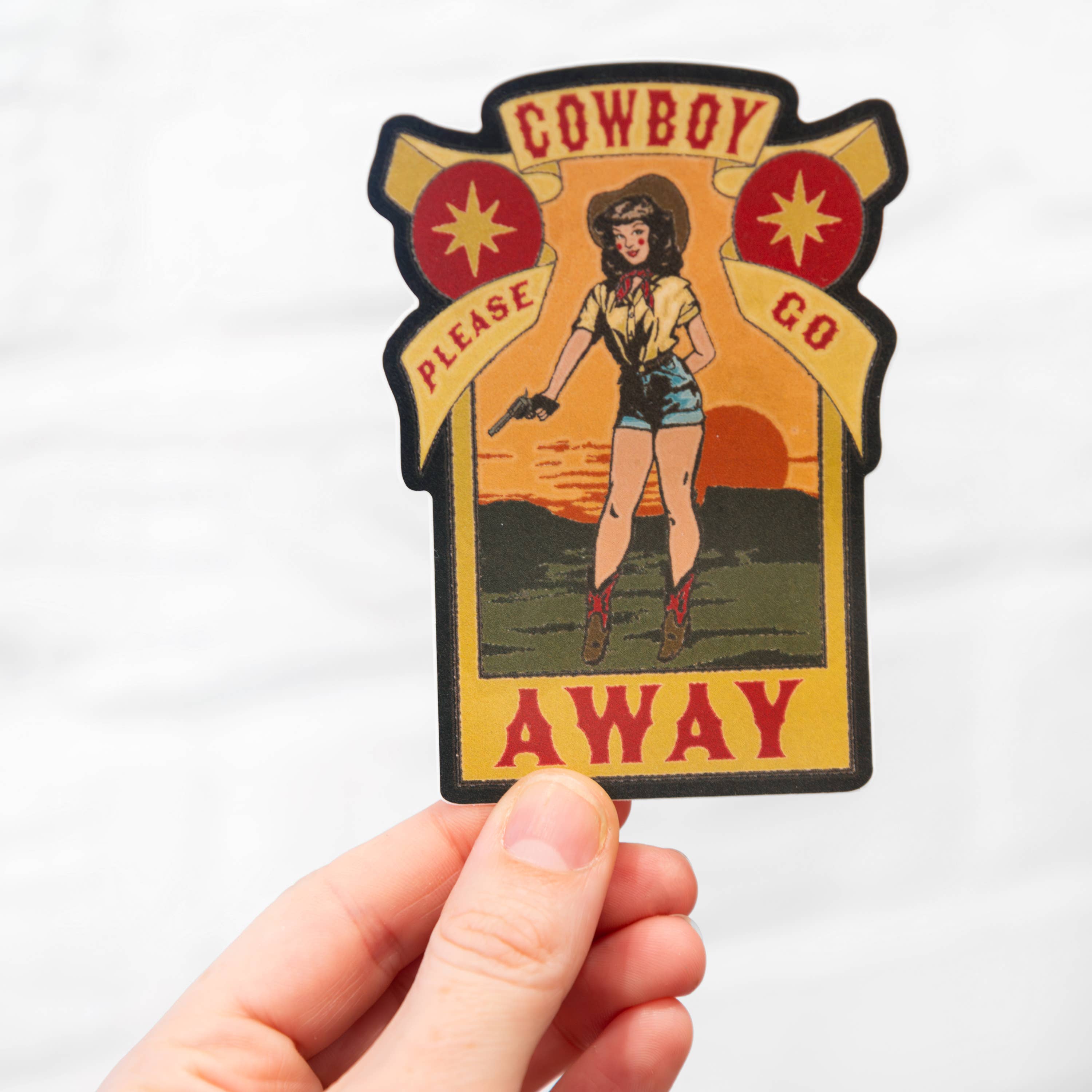 Cowboy Please Go Away Sticker