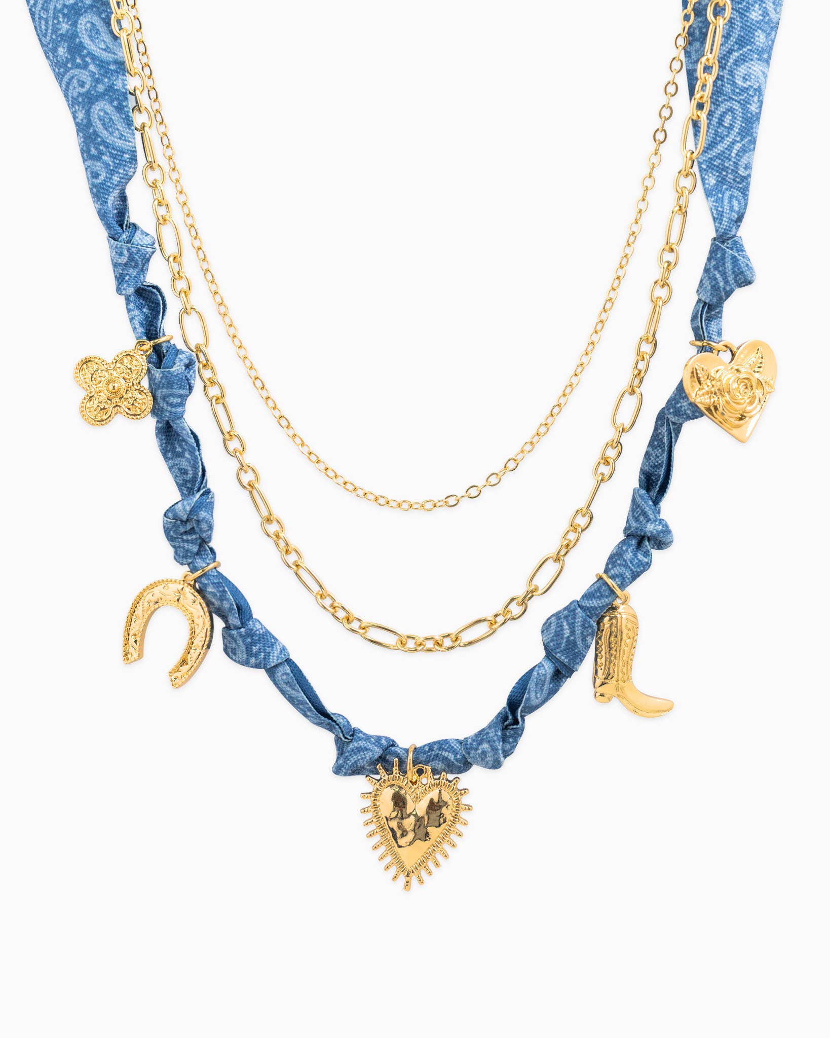 Bandana Denim Scarf Necklace - Blue