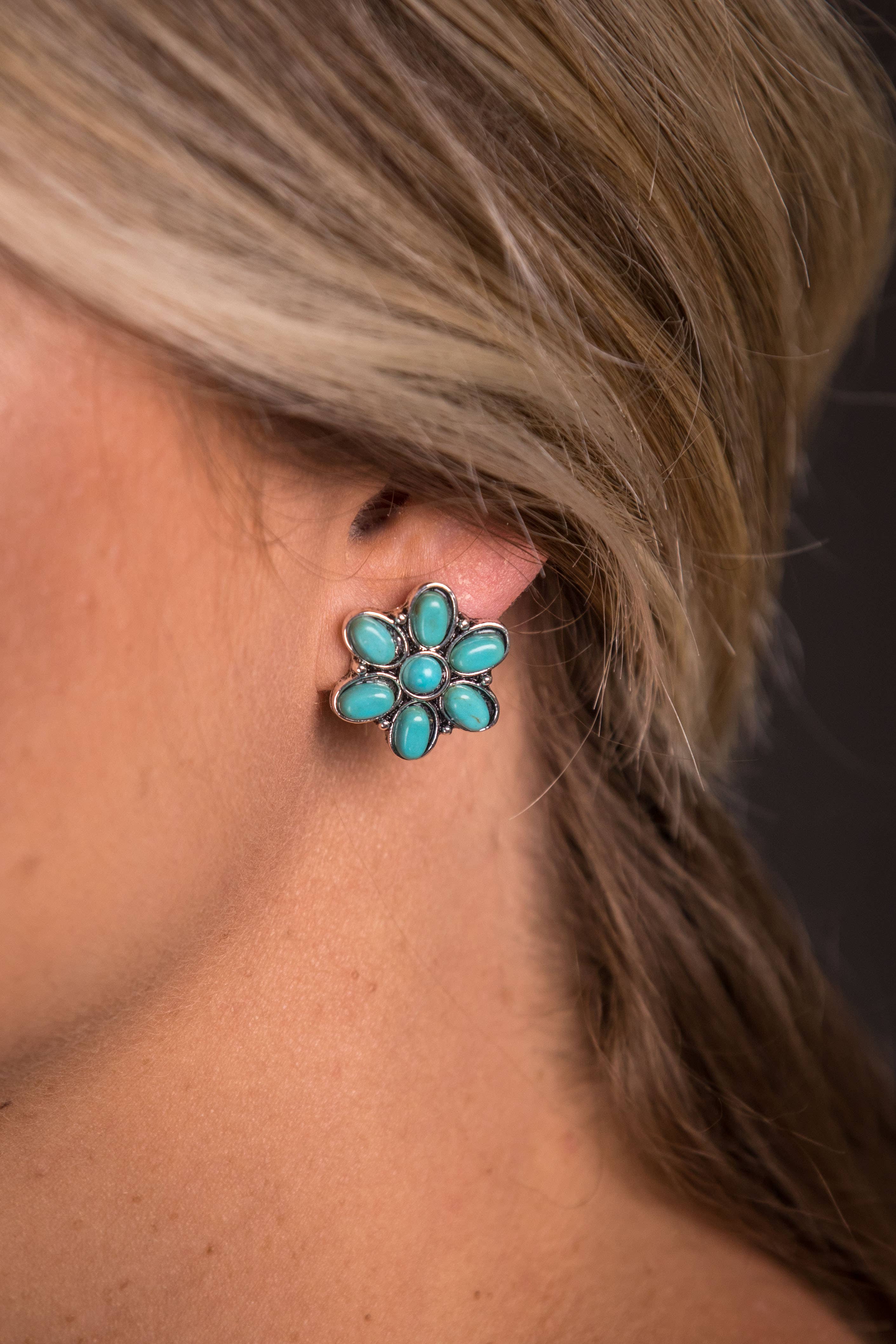 Floral Stud Earring - Turquoise