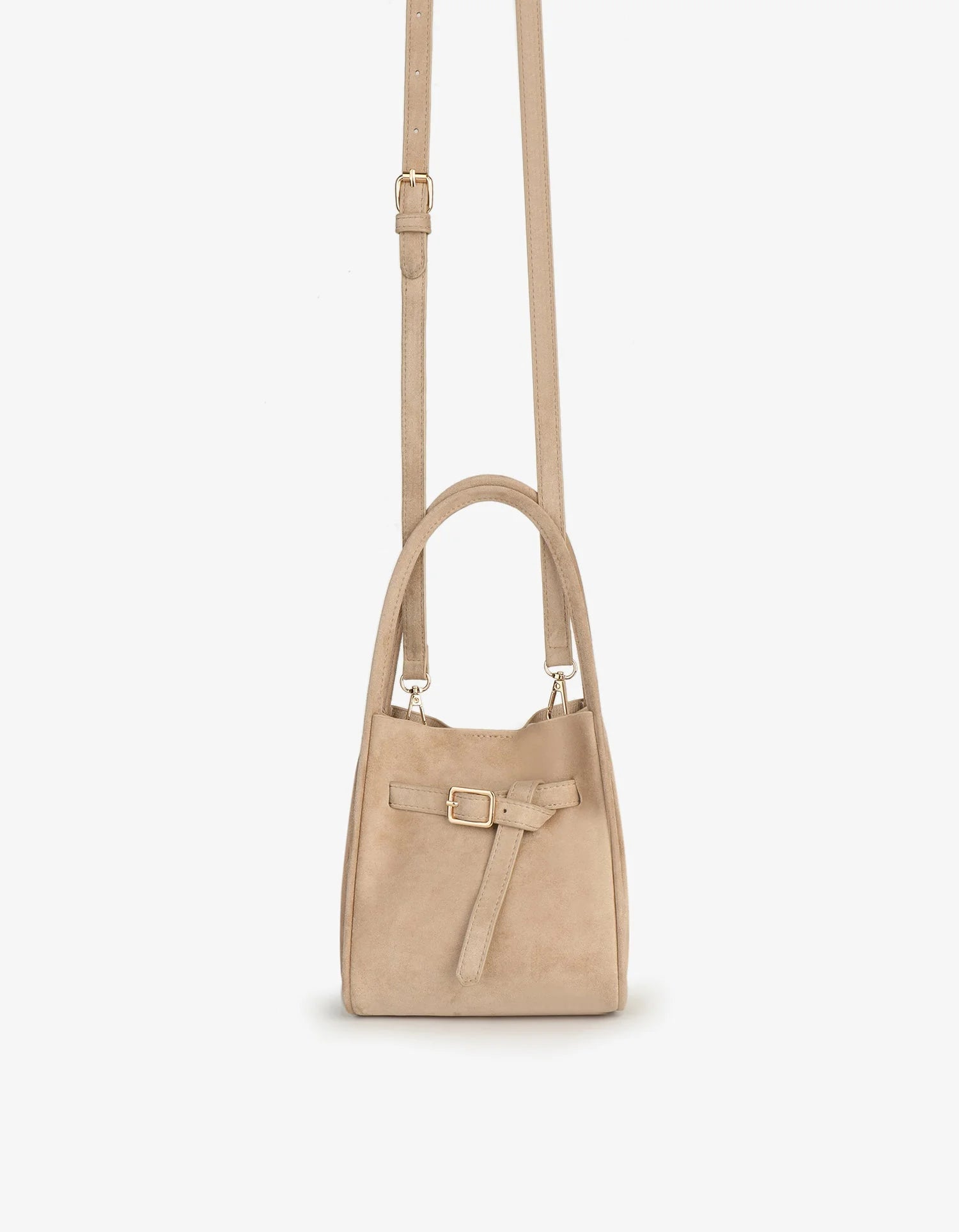 Hollace Buckle Suede Bag - Cream