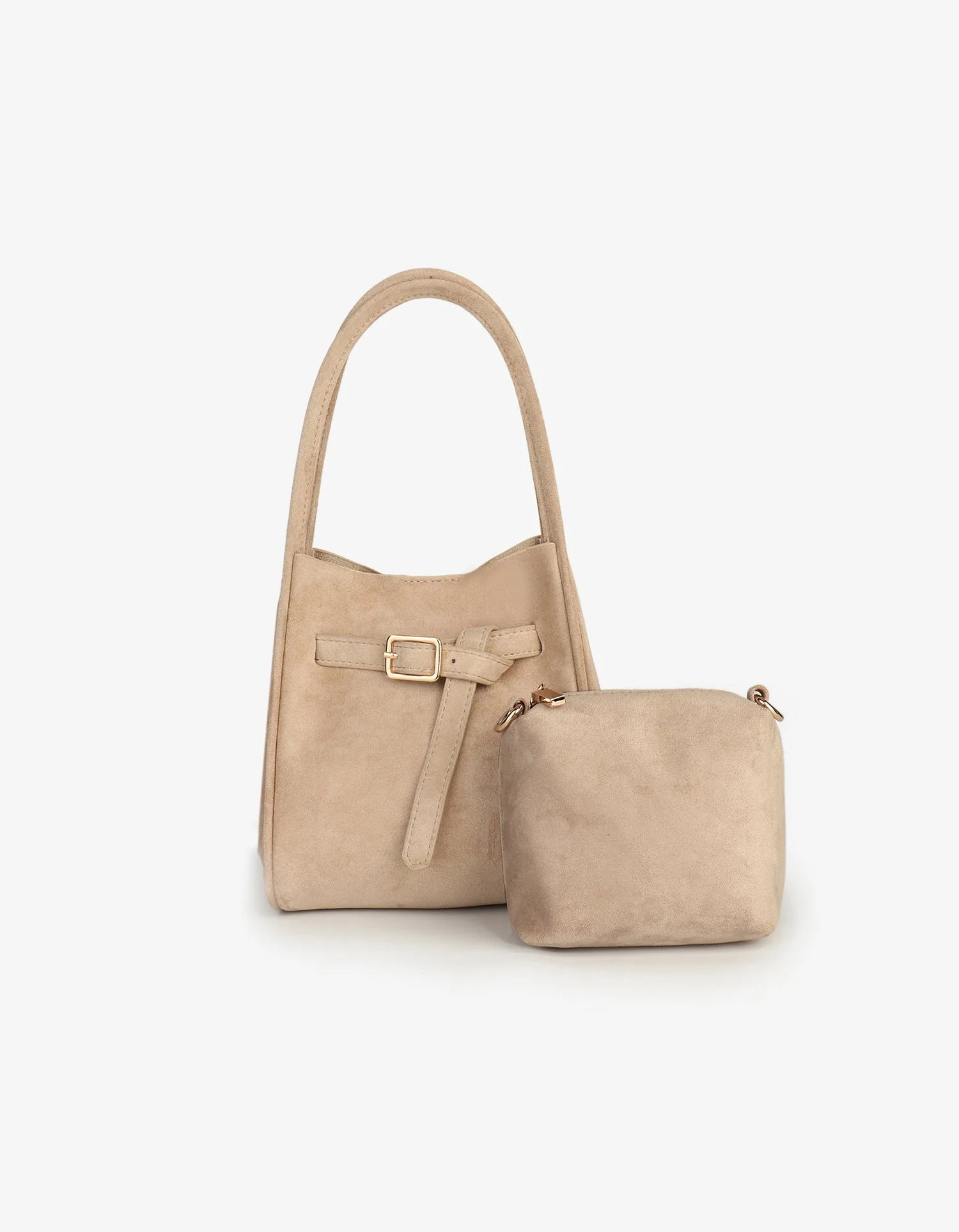 Hollace Buckle Suede Bag - Cream