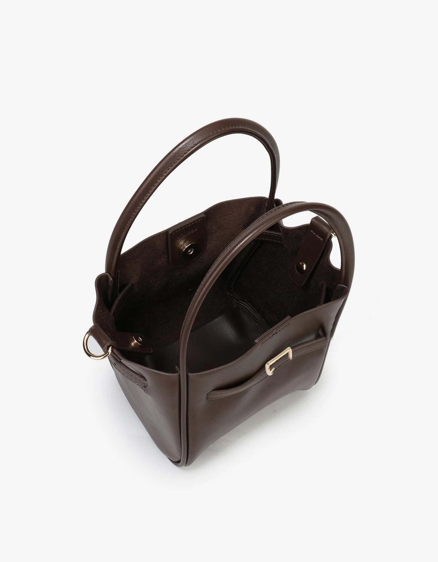 Hollace Vegan Leather Buckle Bag - Espresso