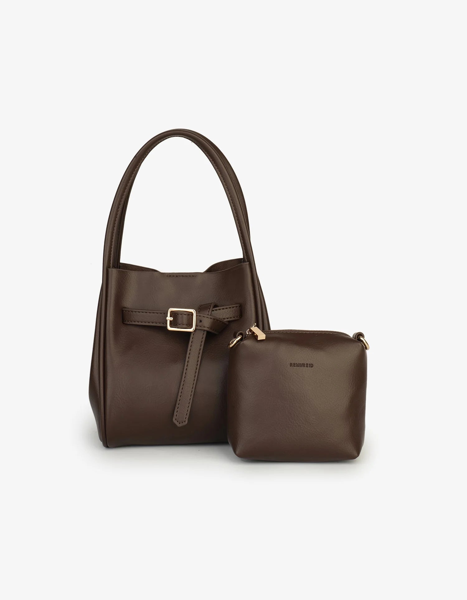 Hollace Vegan Leather Buckle Bag - Espresso