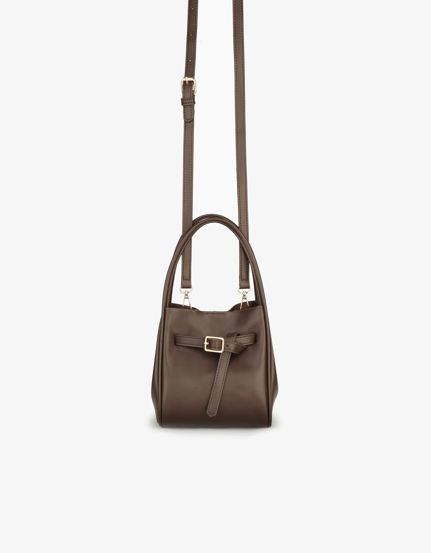 Hollace Vegan Leather Buckle Bag - Espresso