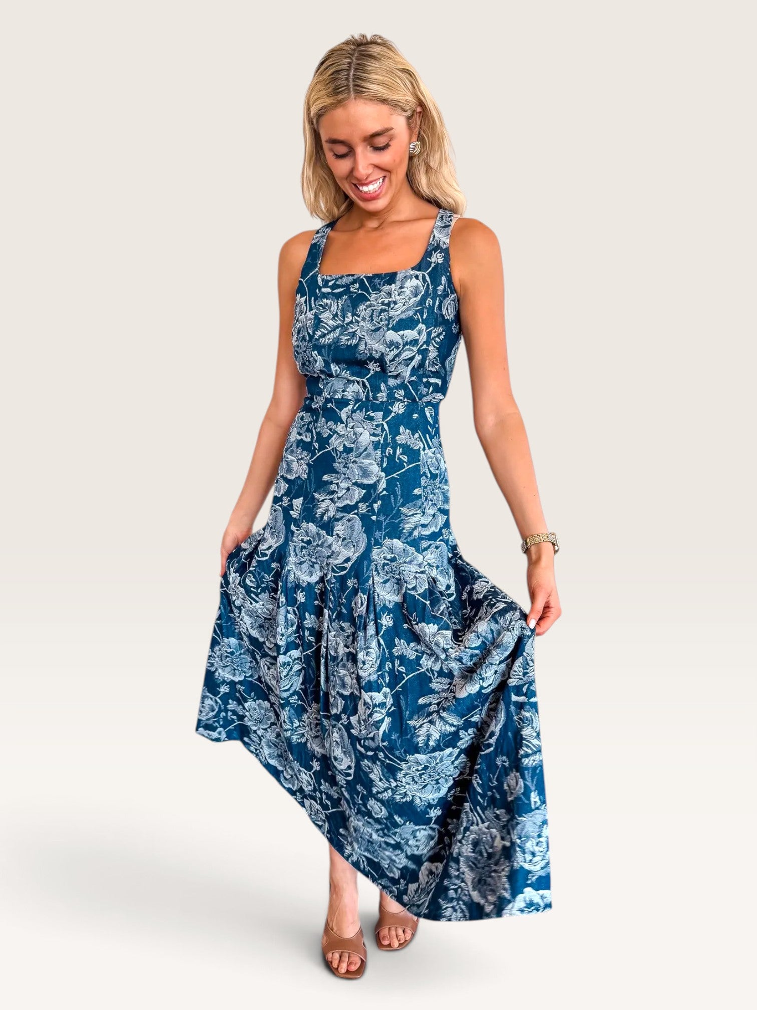Jasmine Denim Embossed Dress